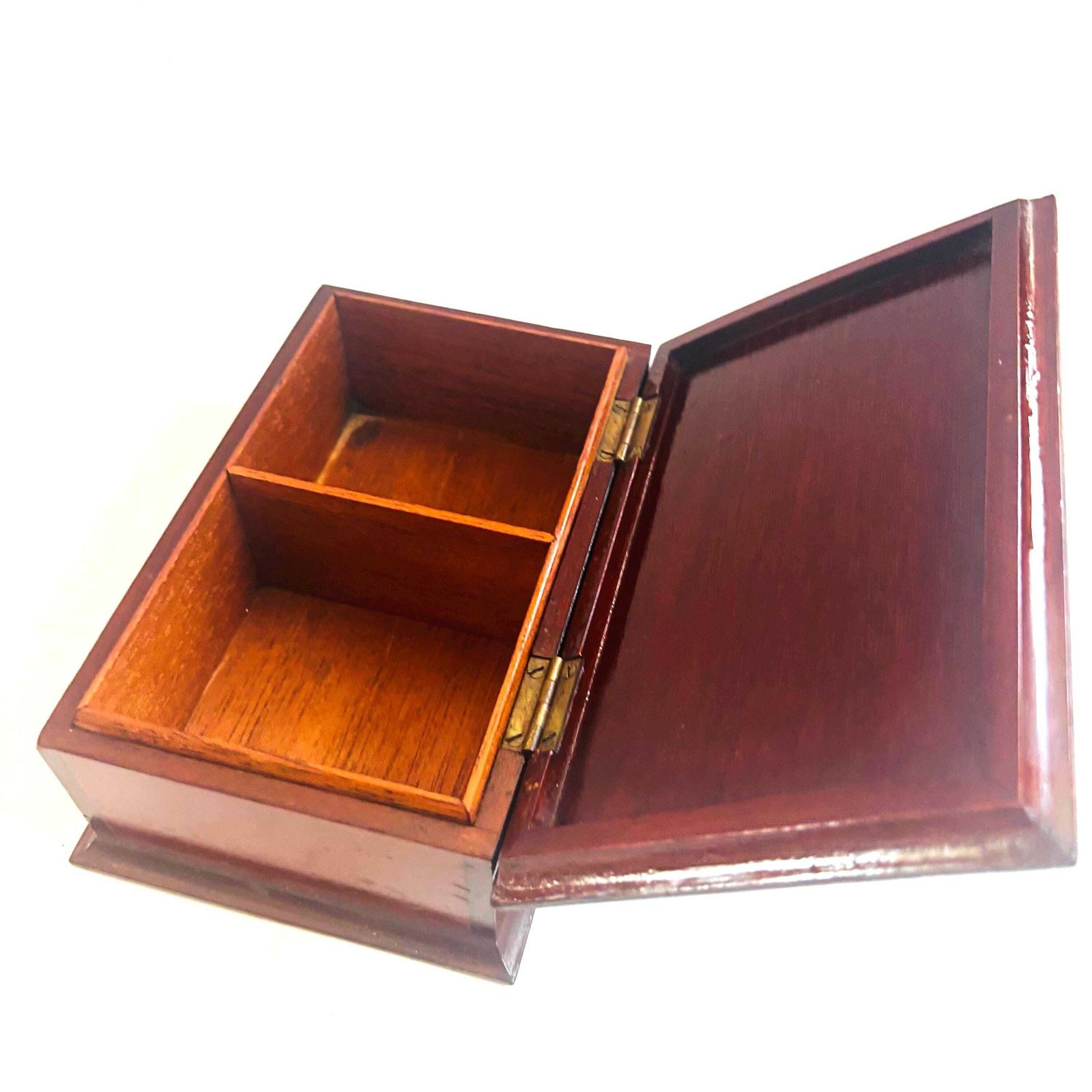 photo vinterior Antique Mahogany Two Compartment Box – Original Tobacco Humidor, Ideal Desk Organiser Or Keepsake Box