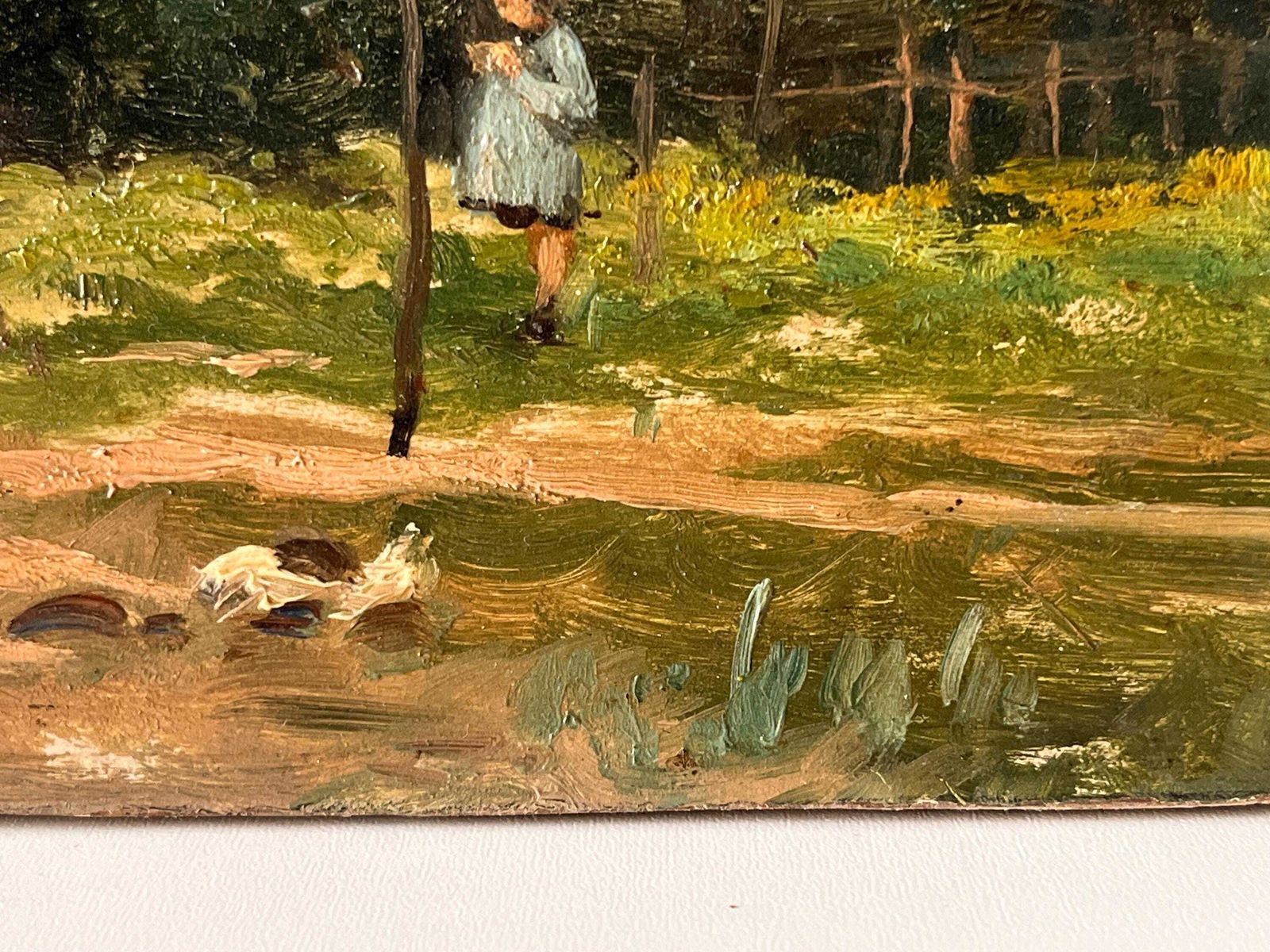 Antique Oil On Cardboard Of A French Countryside Landscape, Rural Scene Painting Signed Ferdinand Marks photo vinterior