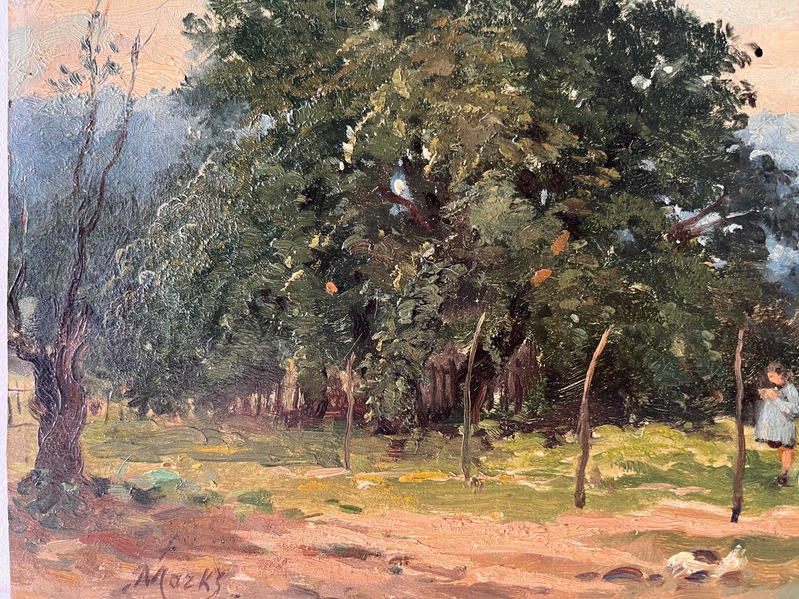 photo for sale Antique Oil On Cardboard Of A French Countryside Landscape, Rural Scene Painting Signed Ferdinand Marks