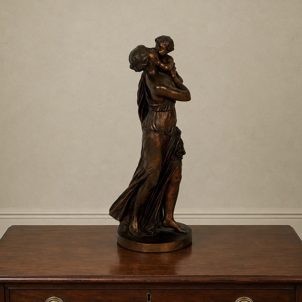 Victorian Bronze Figure Of Classical Mother & Child Grecian Sculpture Grand Tour photo vintage