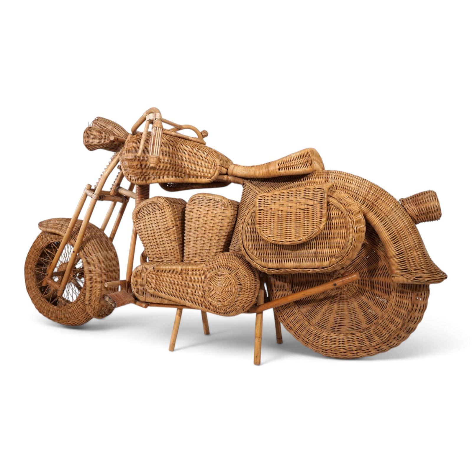 Tom Dixon Attributed Harley Davidson Motorcycle Sculpture For Habitat In Rattan, 1990 photo for sale