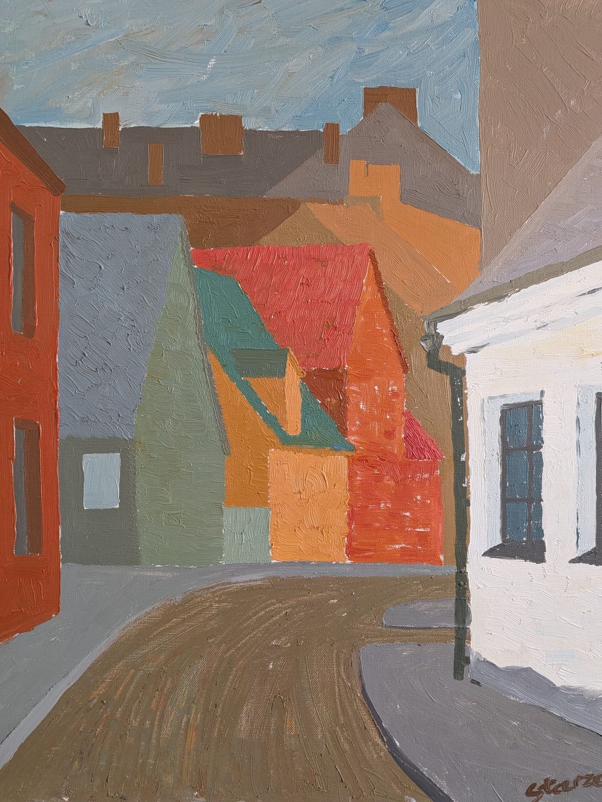 photo for sale Where The Street Bends, olieverfschilderij jaren 1960