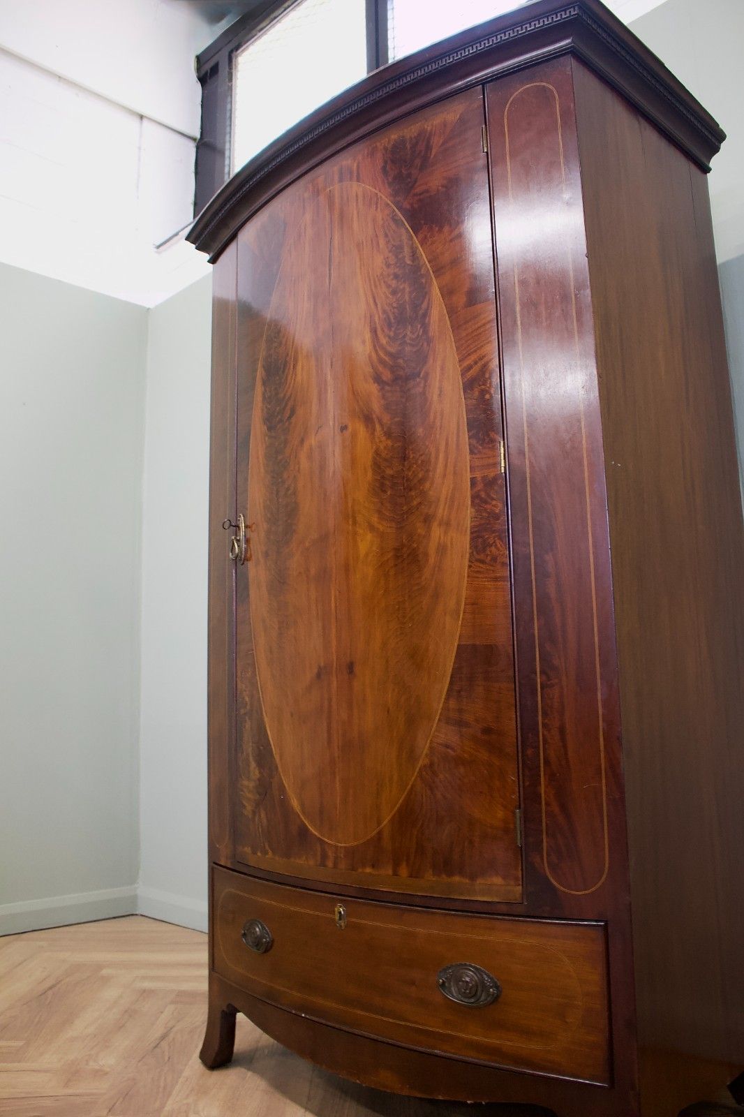 Antique 19th Century Bow Fronted Mahogany Wardrobe, 1890s #1859 photo 899.0