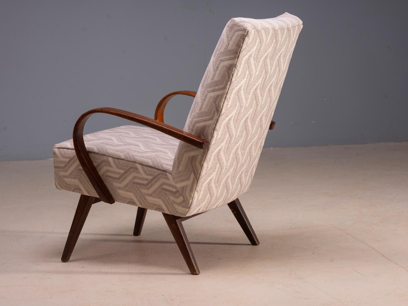 Furniture Restored Bentwood Armchairs By Jaroslav šmídek, Pair, Czechoslovakia, New Beige Patterned Upholstery, 61 × 82 × 81 Cm photo