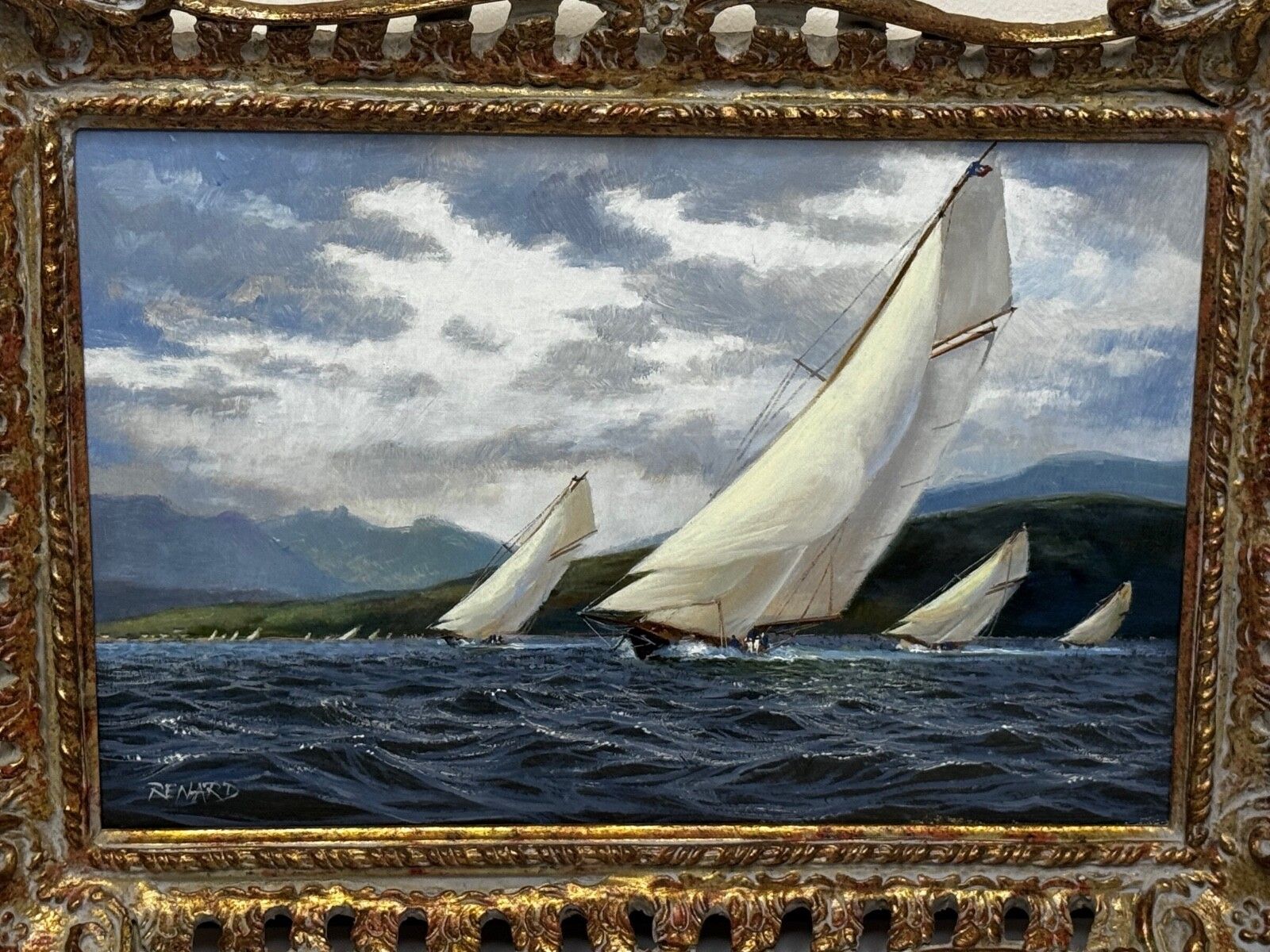 Oil Painting 1894 Britannia & Vigilante With Valkyrie II & Satanita On Clyde Signed By Stephen J Renard photo Art