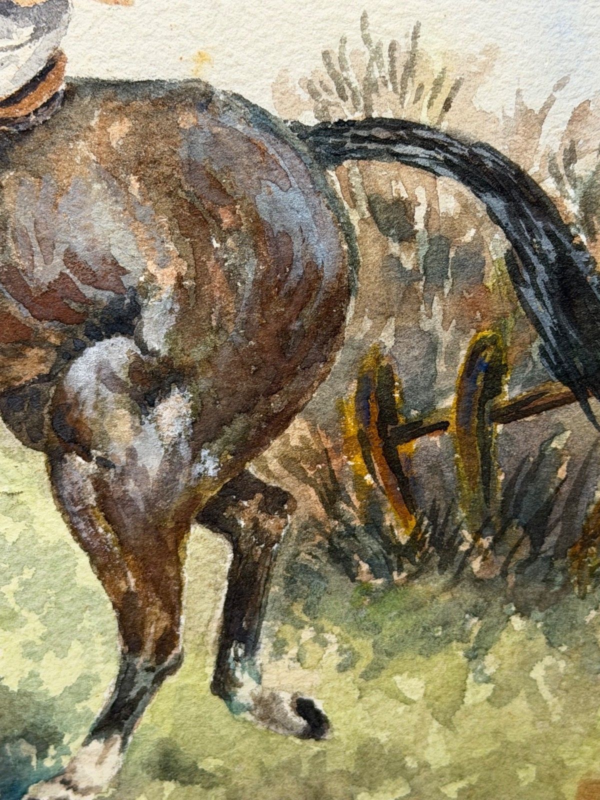 2500.0 Vintage Watercolour British Sporting School The Huntsman On A Bay Hunter photo
