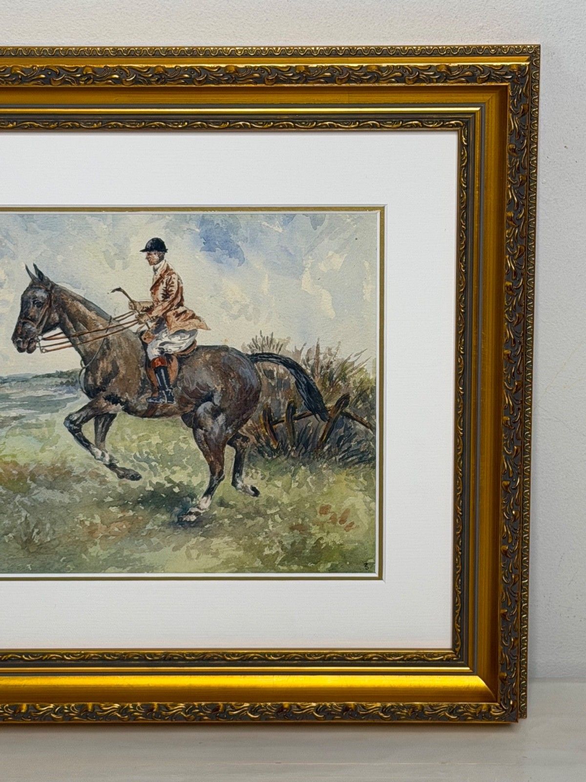 photo buy Vintage Watercolour British Sporting School The Huntsman On A Bay Hunter