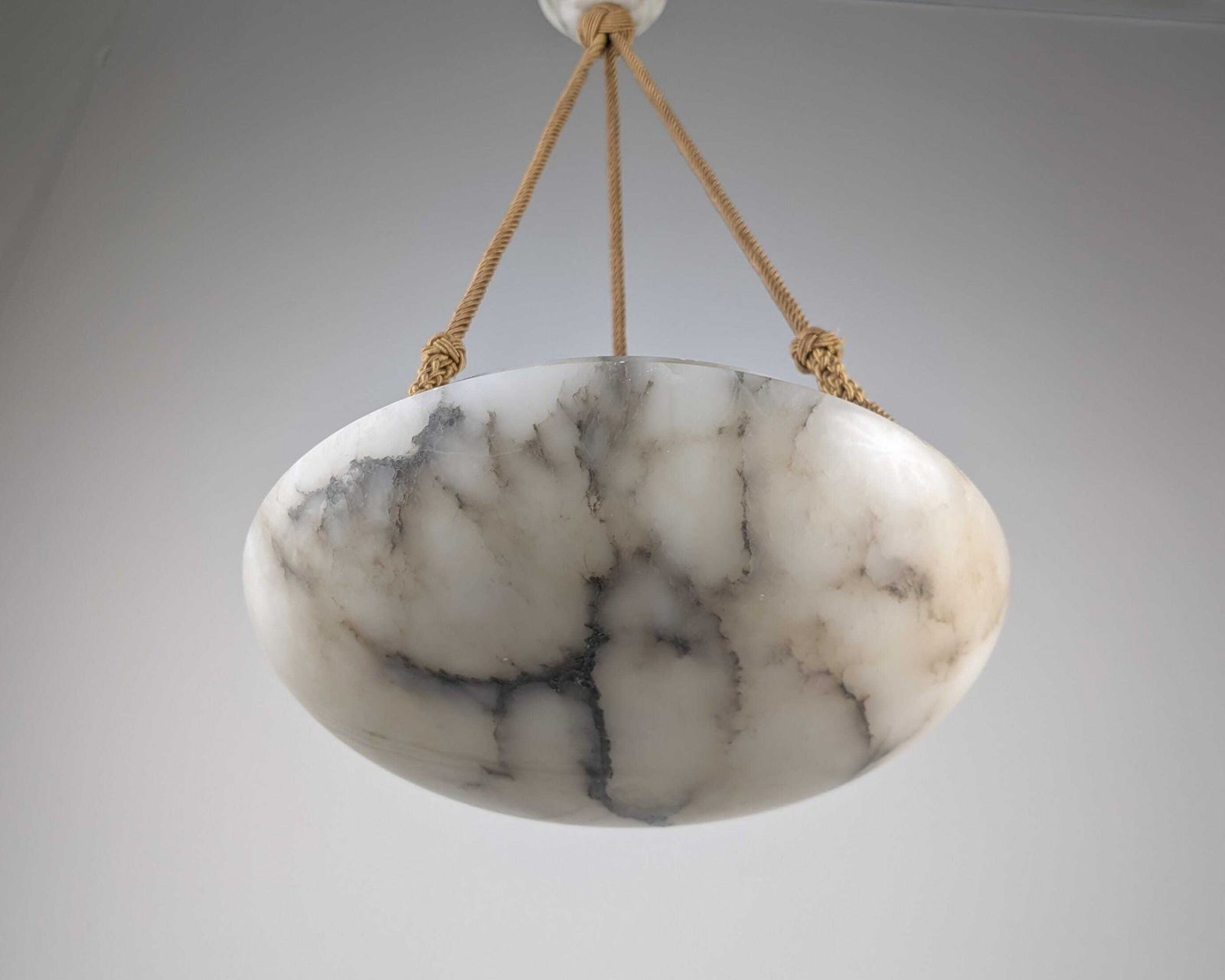 Timeless Art Deco Carved Alabaster Pendant Lamp, Black Veining, 1920s photo 4288.0
