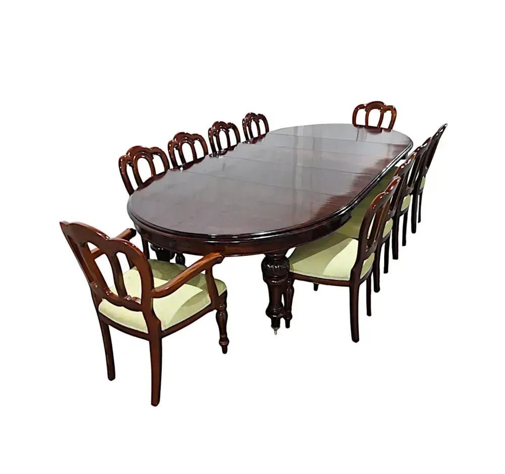 Zeer fraaie 19e eeuwse Ierse D-end eettafel met drie extra bladen in de stijl van Williams and Gibton Dublin