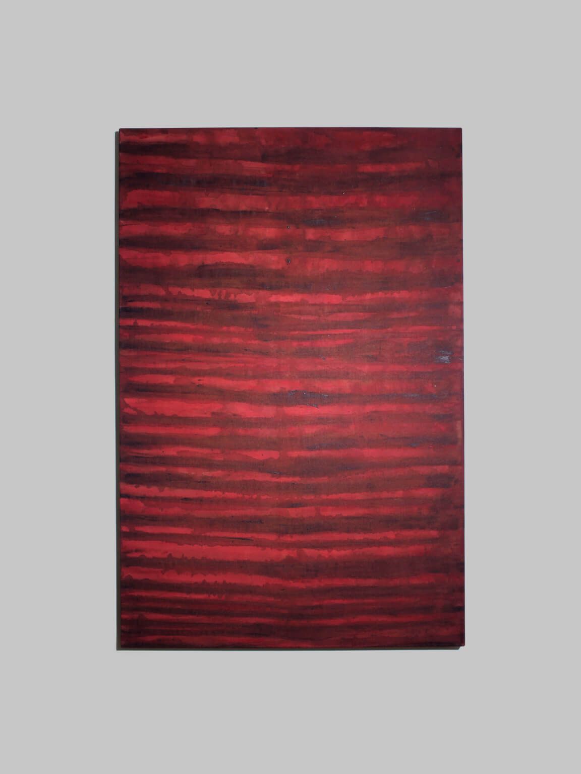 Schilderij met horizontale organische lijnen in roze en zwart door Karina Savonenko, 80x120cm