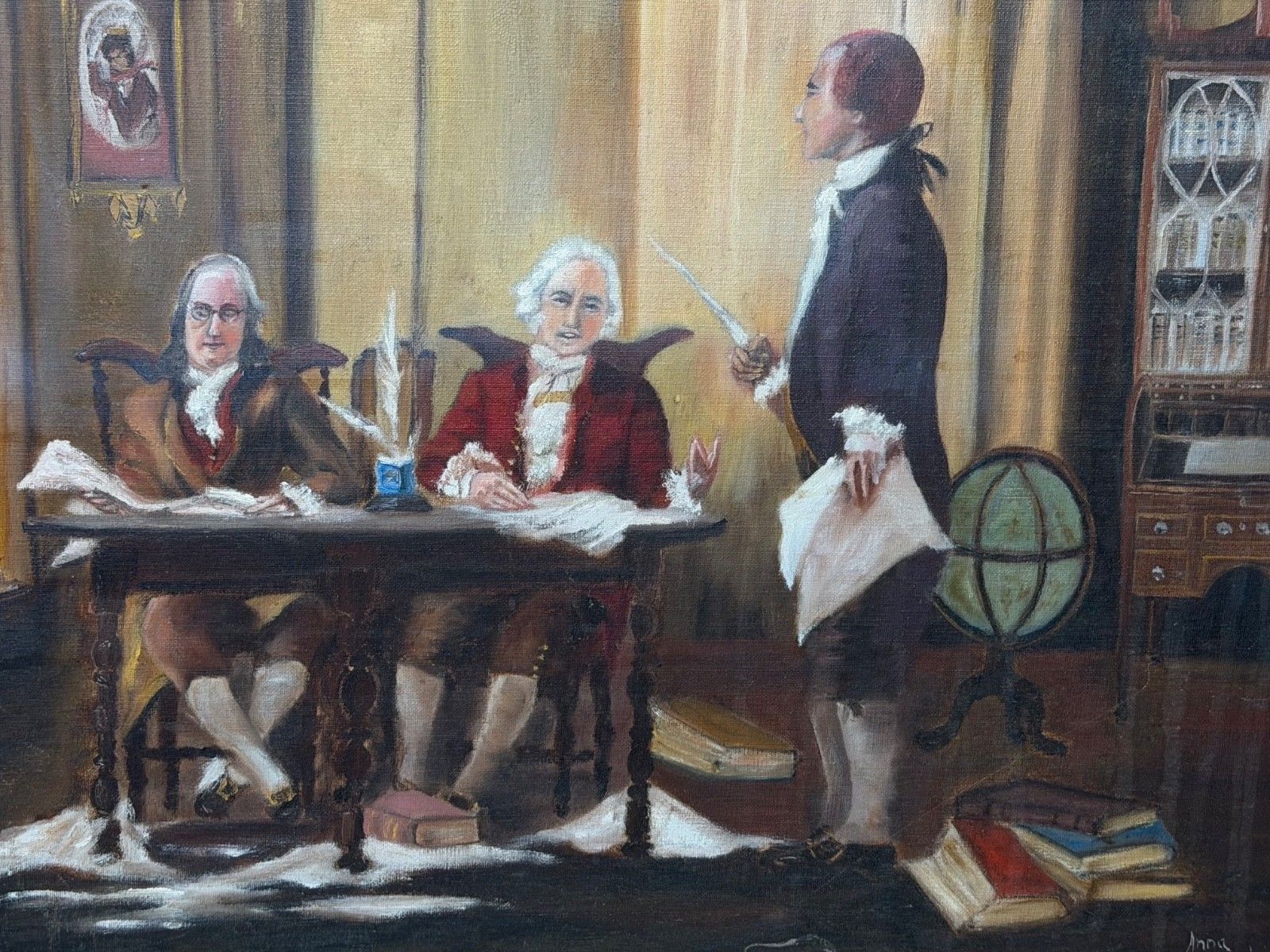photo furniture Vintage Ingelijst Schilderij Franklin, Adams & Jefferson bij het Opstellen van de Onafhankelijkheidsverklaring