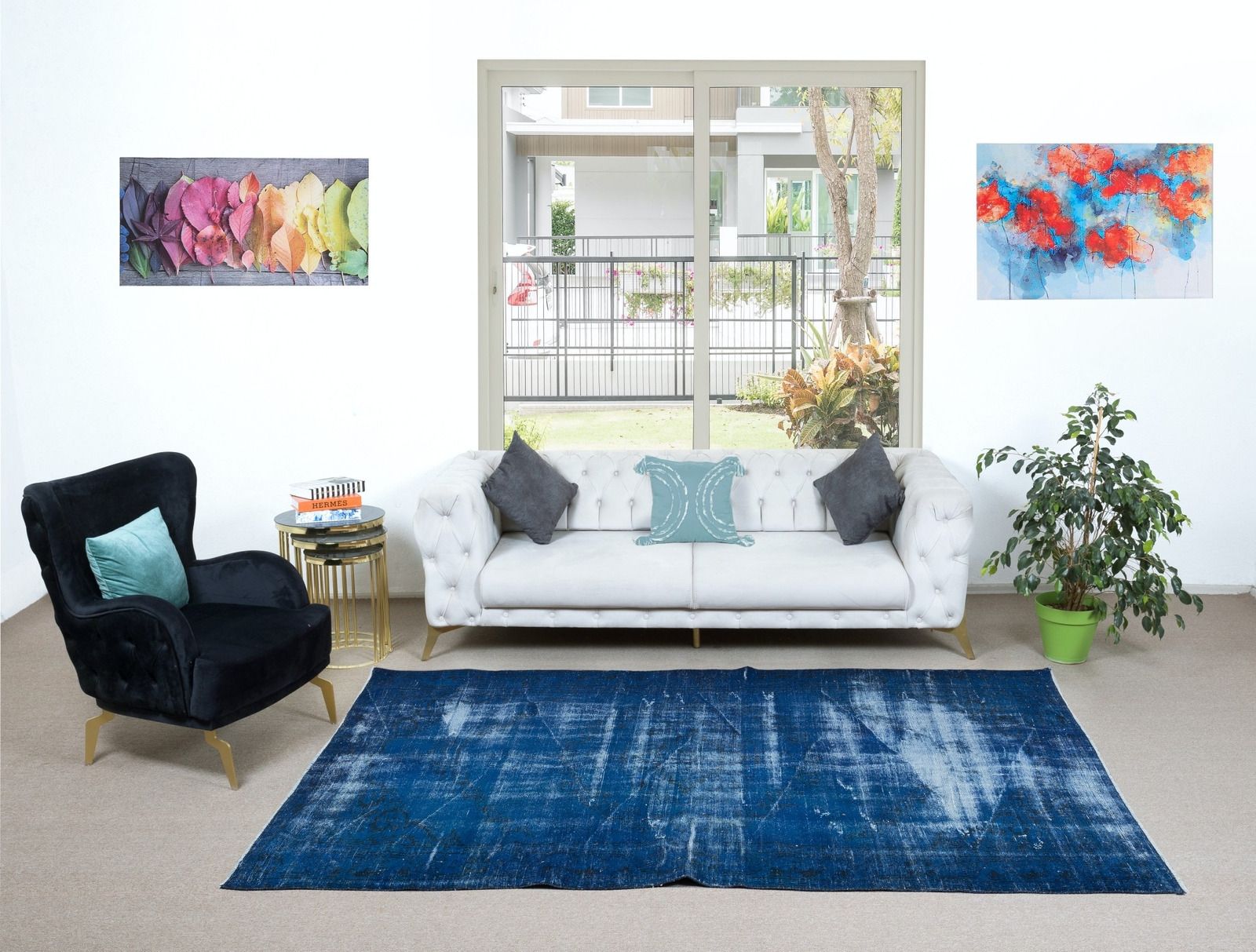 177x280 cm Vintage Blauw Handgeknoopt Turks Vloerkleed photo furniture