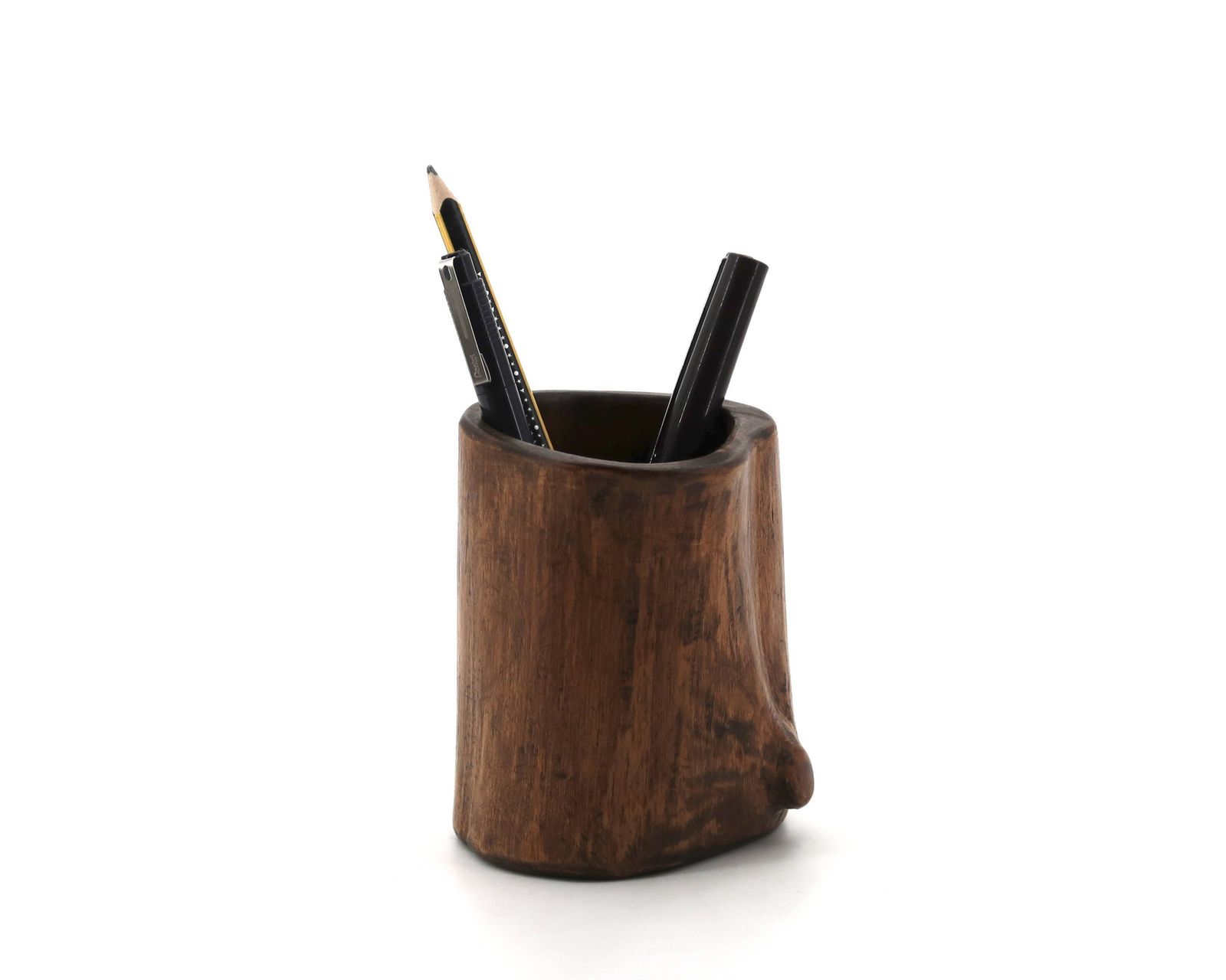 Small Brutalist Monoxyle Vase In Wood, 1970s. photo vinterior