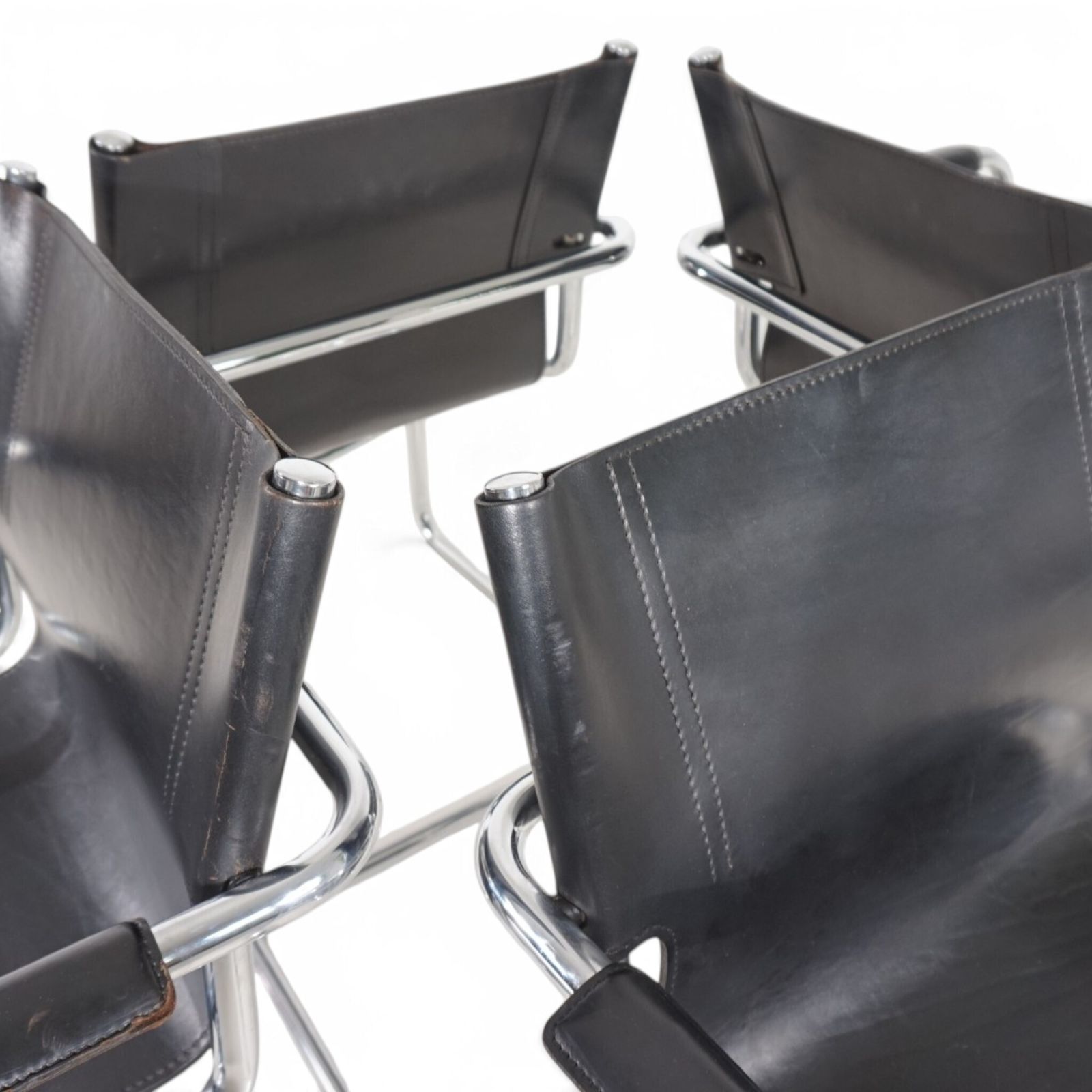 photo furniture Matteo Grassi Visitor Chair, set van 4, leer/chroom cantilever stoelen, 1970