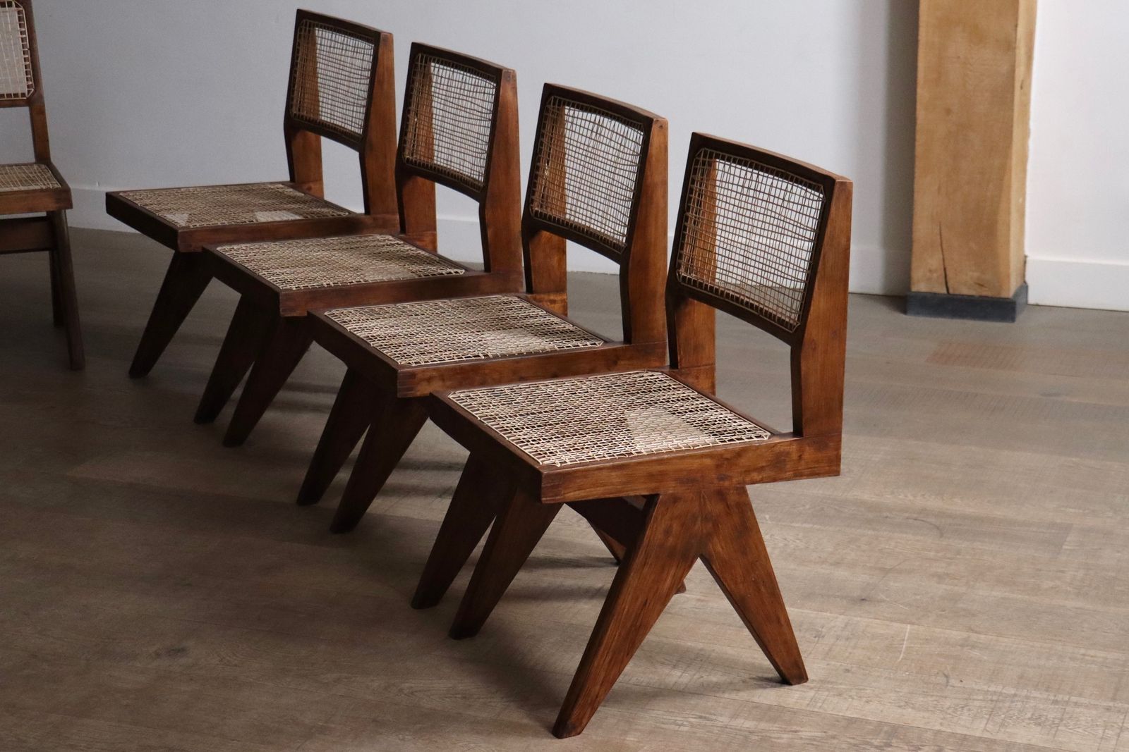 Set Of 8 Pierre Jeanneret Pj Si 25 A Armless Chairs, Chandigarh, 1958 1959 photo 29500.0