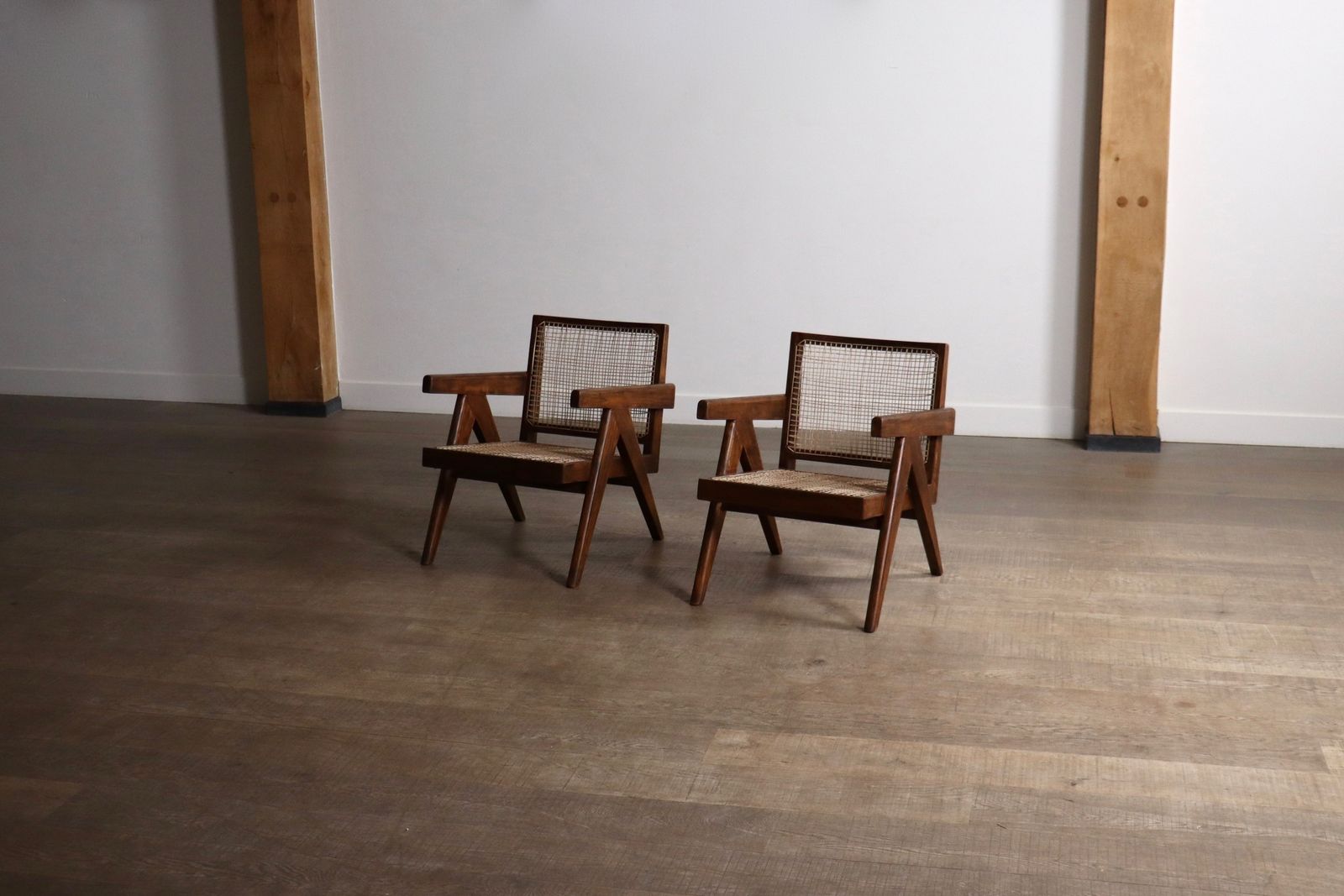 Pierre Jeanneret Lounge Chairs Pj Si 29 A In Teak And Cane, ca. jaren 1950 photo vintage