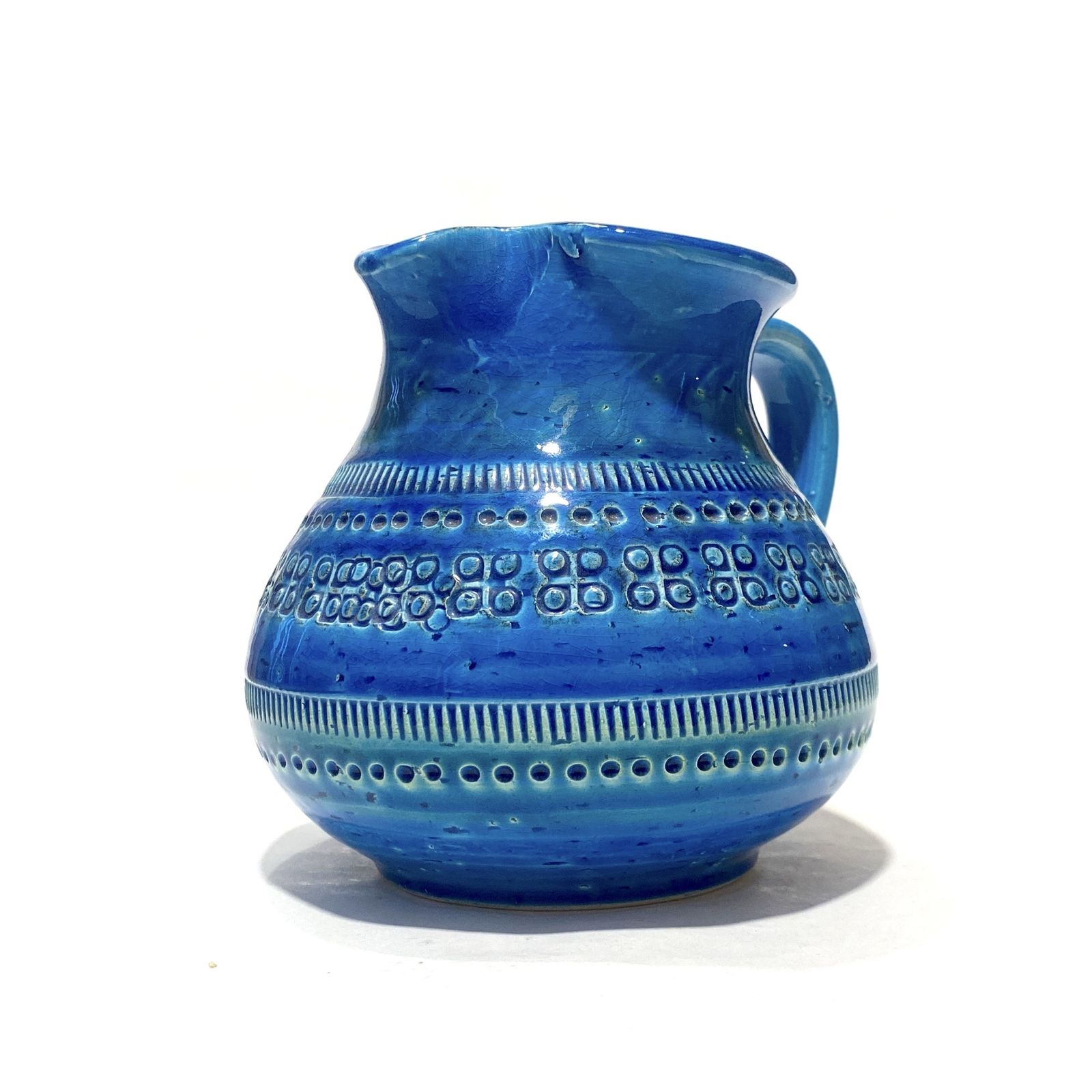 Flavia Montelupo Bitossi kan/vaas in Rimini Blu glazuur, mid-century modern Italiaans aardewerk photo buy