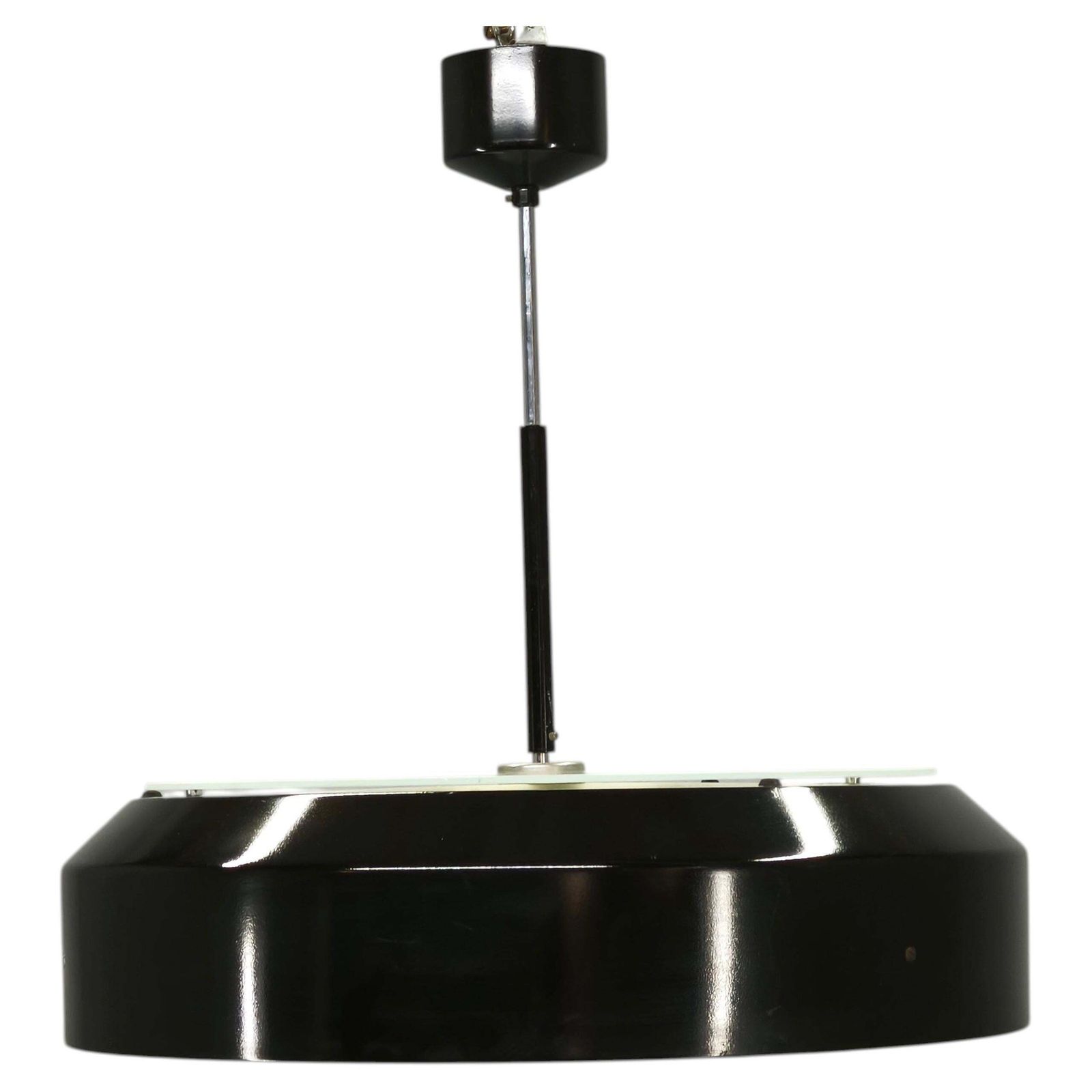 1960s Napako Modernist Black Glass Pendant Light, Czechoslovakia