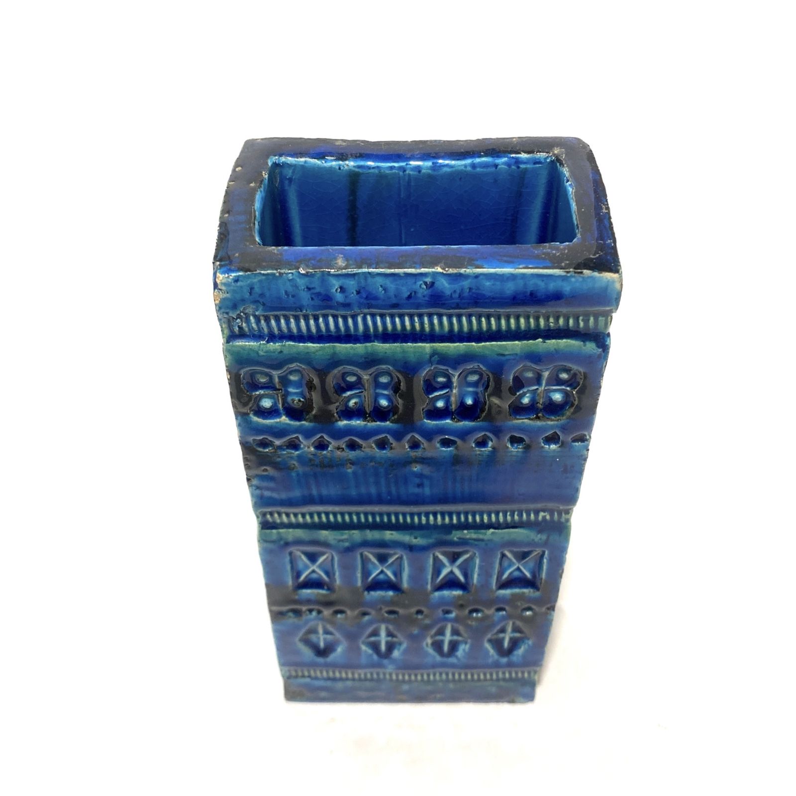 Bitossi Ceramiche Rimini Blu Brick Vase van Aldo Londi, Italiaans aardewerk ca. jaren 1960 photo for sale