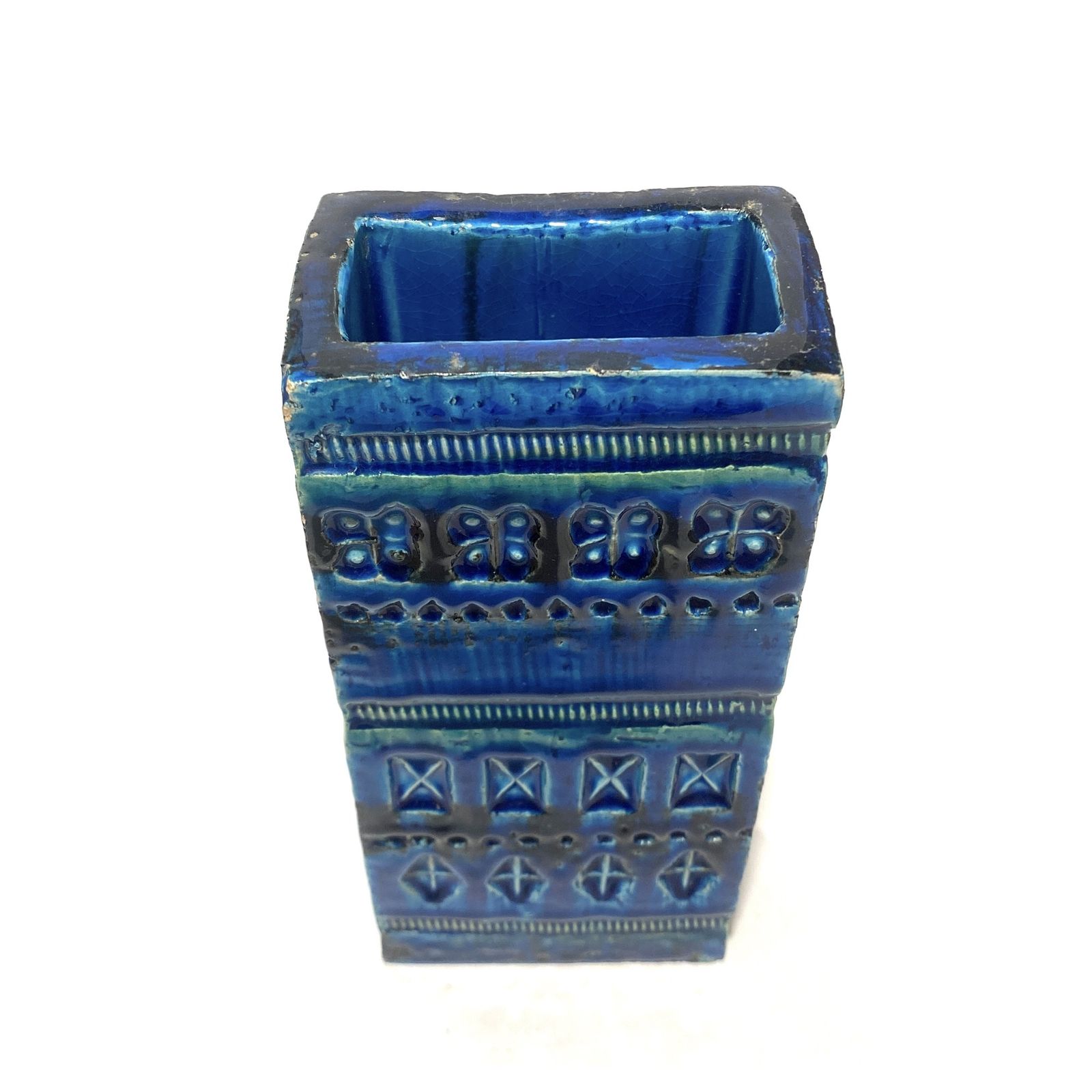 Bitossi Ceramiche Rimini Blu Brick Vase van Aldo Londi, Italiaans aardewerk ca. jaren 1960 photo Woonaccessoires