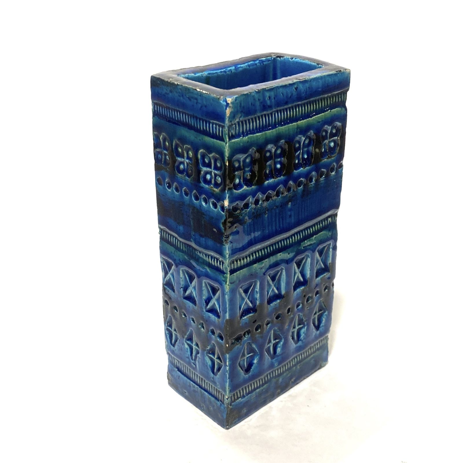 Bitossi Ceramiche Rimini Blu Brick Vase van Aldo Londi, Italiaans aardewerk ca. jaren 1960 photo vintage
