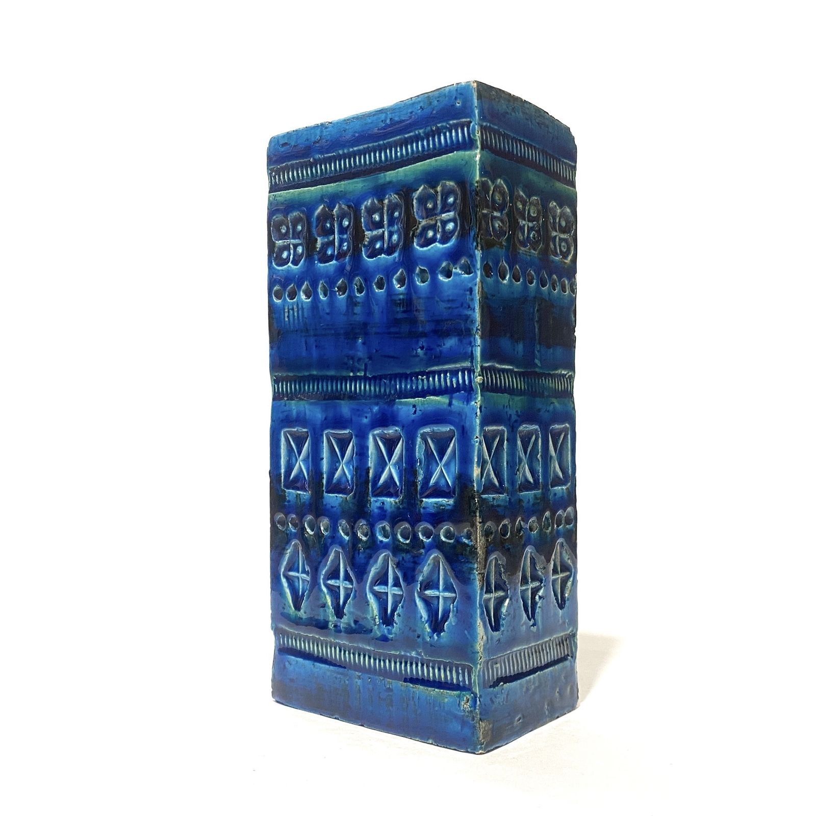 Bitossi Ceramiche Rimini Blu Brick Vase By Aldo Londi, 1960s Italian Pottery