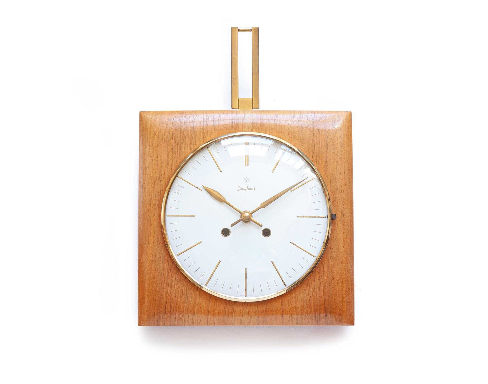 1950s Junghans Mid Century Wall Clock Modernism Art Deco Bauhaus Style Germany Brass Exacta