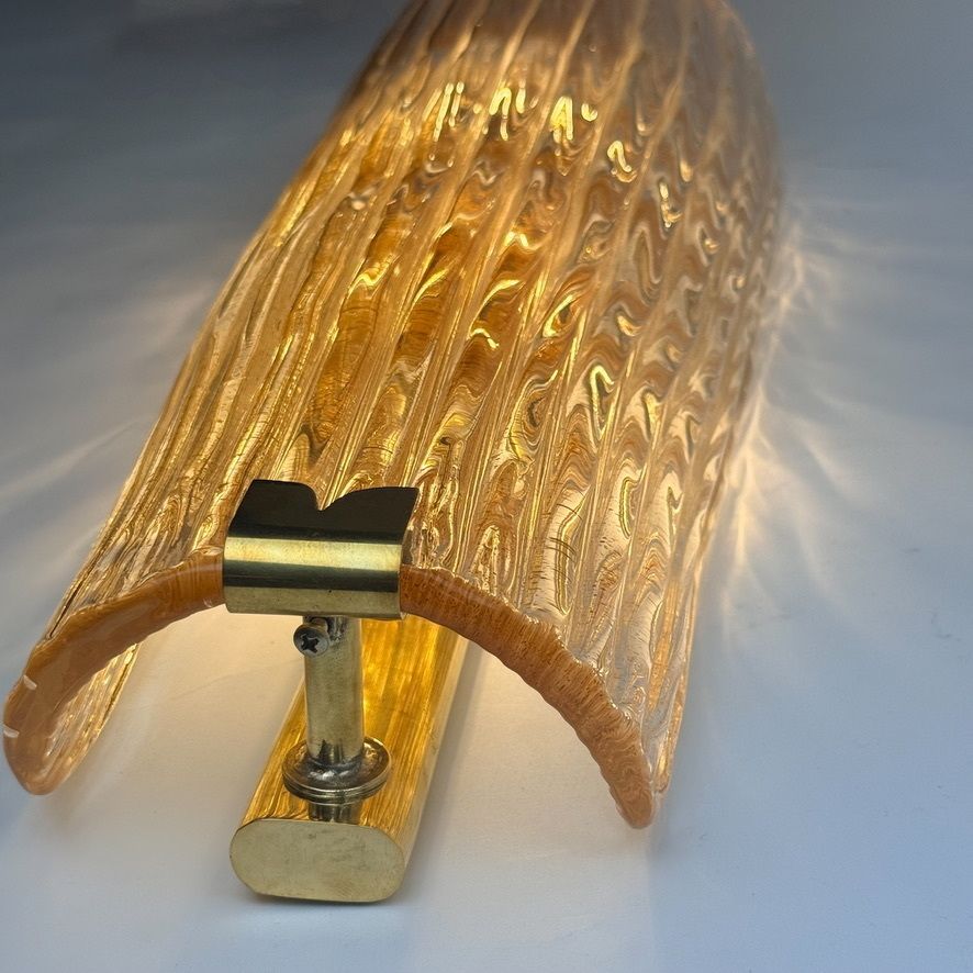 photo furniture Late 20th Century Pair Of Brass And Pink Murano Glass W/ Gold Glitter Sconces