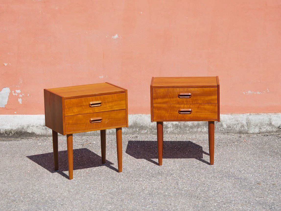 Vintage Teak Veneer Bedside Tables, Denmark, 1960, Set Of 2 photo furniture