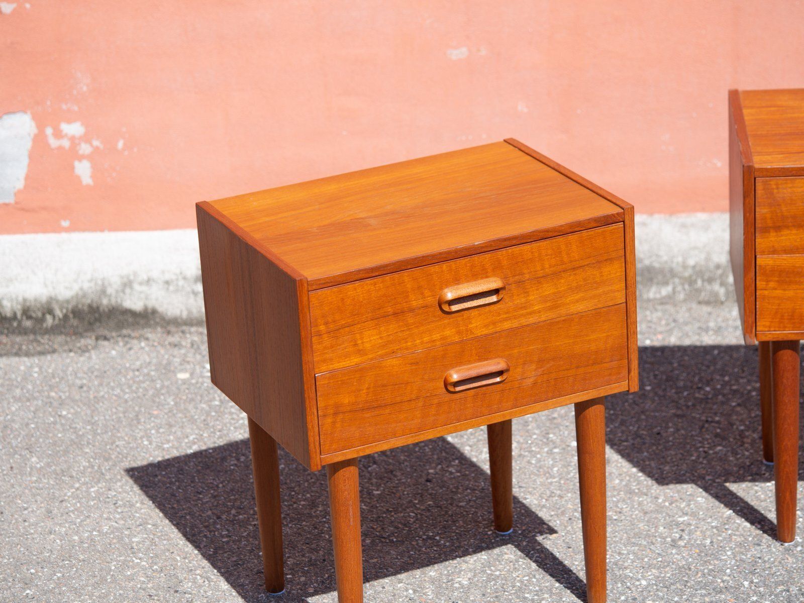 photo for sale Vintage Teak Veneer Bedside Tables, Denmark, 1960, Set Of 2