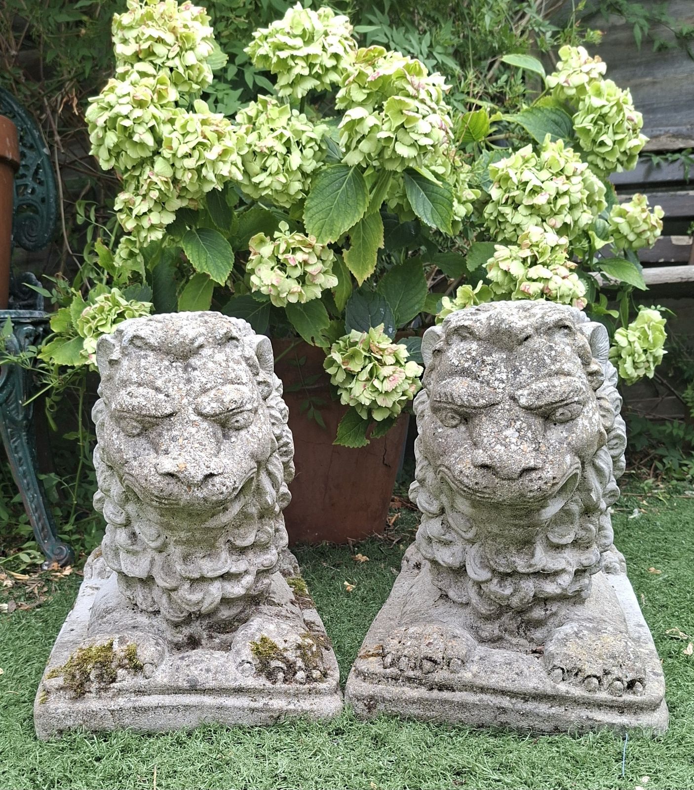 Pair Of Antique Stone Recumbent Guardian Lions photo furniture