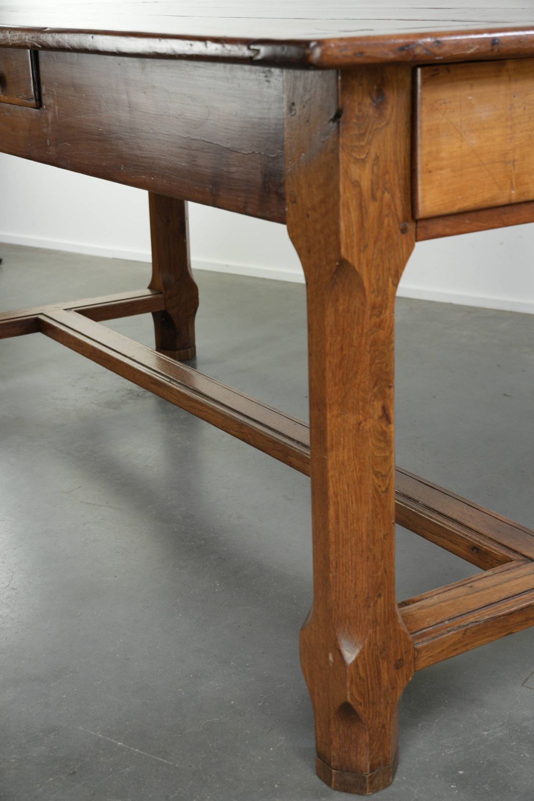 Characterful Antique French Dining Table From The 18th Century With A Fruitwood Top And An Oak Base. photo vinterior
