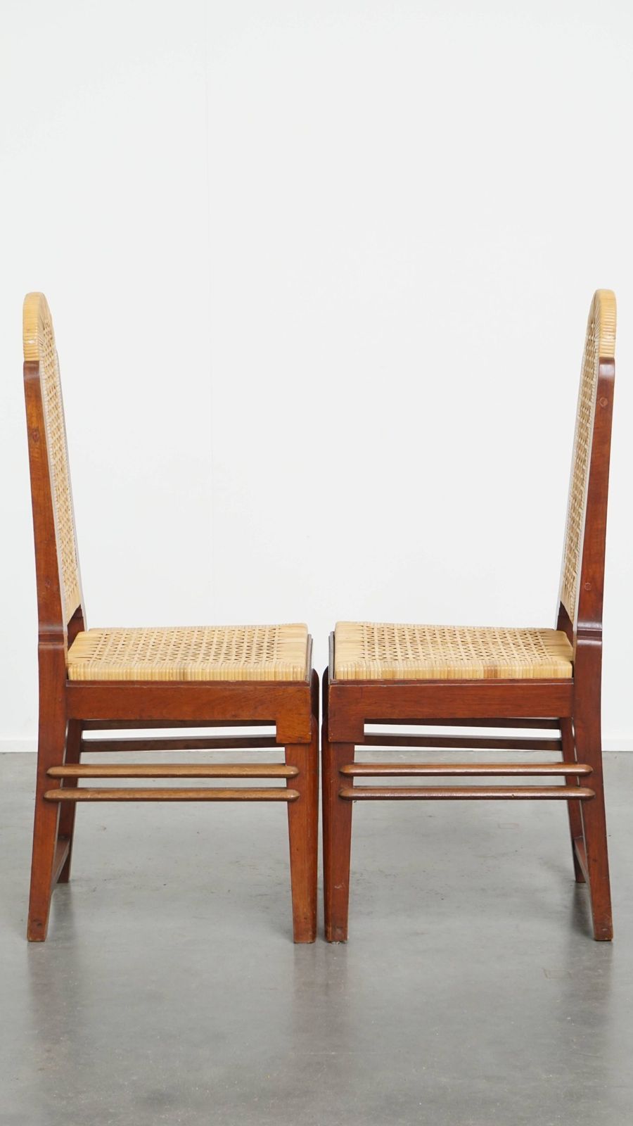 Nice Set Of Two Art Deco Design Dining Chairs With A Wooden Frame And A Removable Fabric Seat photo for sale