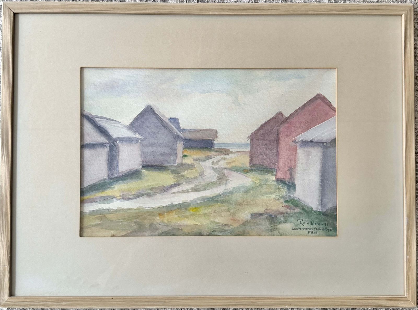 Lauterhorns Fishing Village, Fårö 1971. Vintage aquarel van Folke Rönnblom