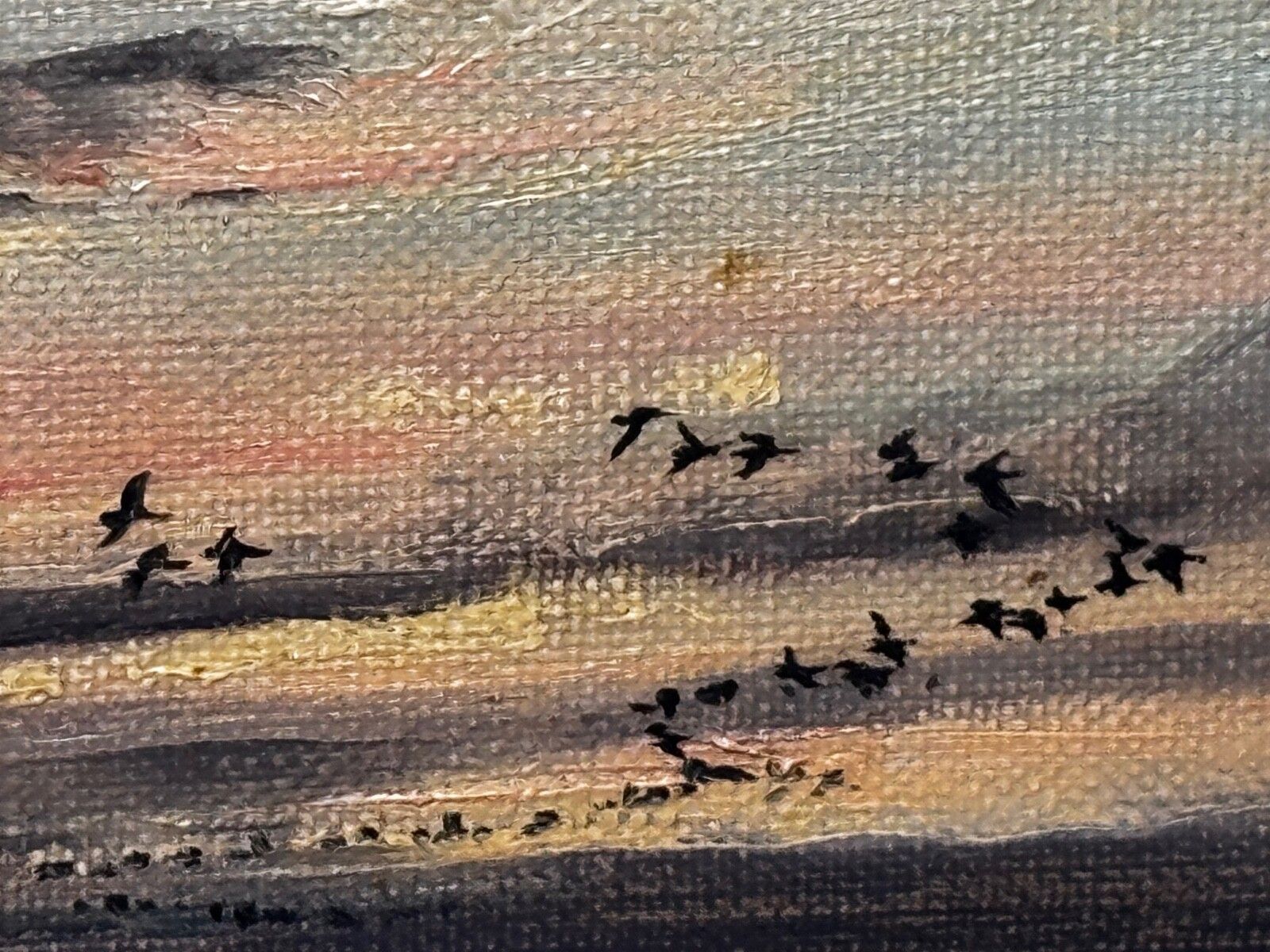 Mid Century Hugh Monahan 1954 Brent Geese Holbeach Marsh Wildlife Oil Painting photo vintage
