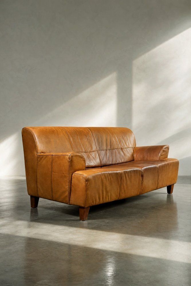 Mid-Century Modern Industrial bruinleren 3-zitsbank, jaren 1960 photo for sale