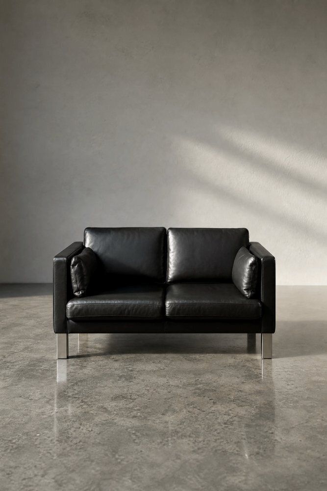 Mid-Century Danish Modern tweezits zwarte leren bank, jaren 1970