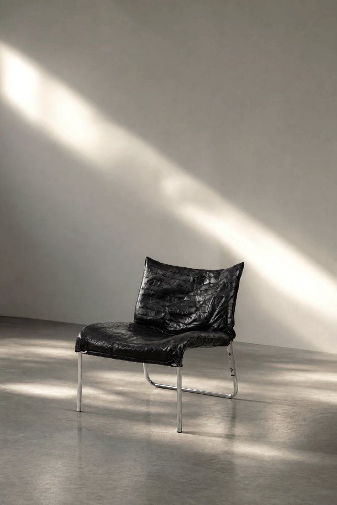 Mid Century Scandinavian Modern zwarte patchwork leren lounge fauteuils van Ikea, jaren 1980, set van 2 photo furniture