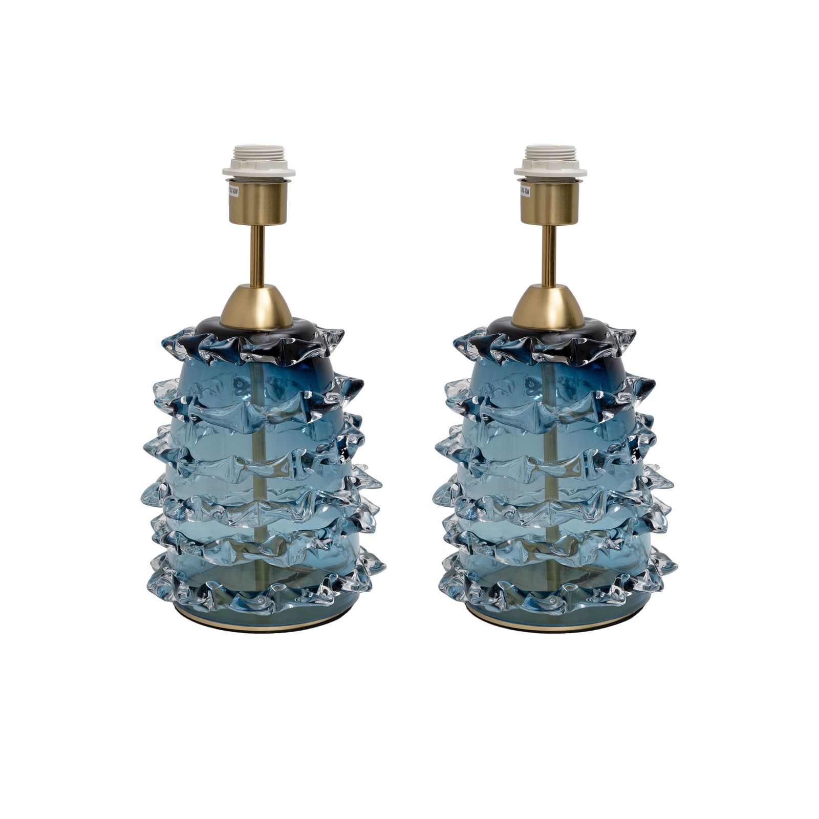 Paar blauwe Rostrato Murano glazen tafellampen