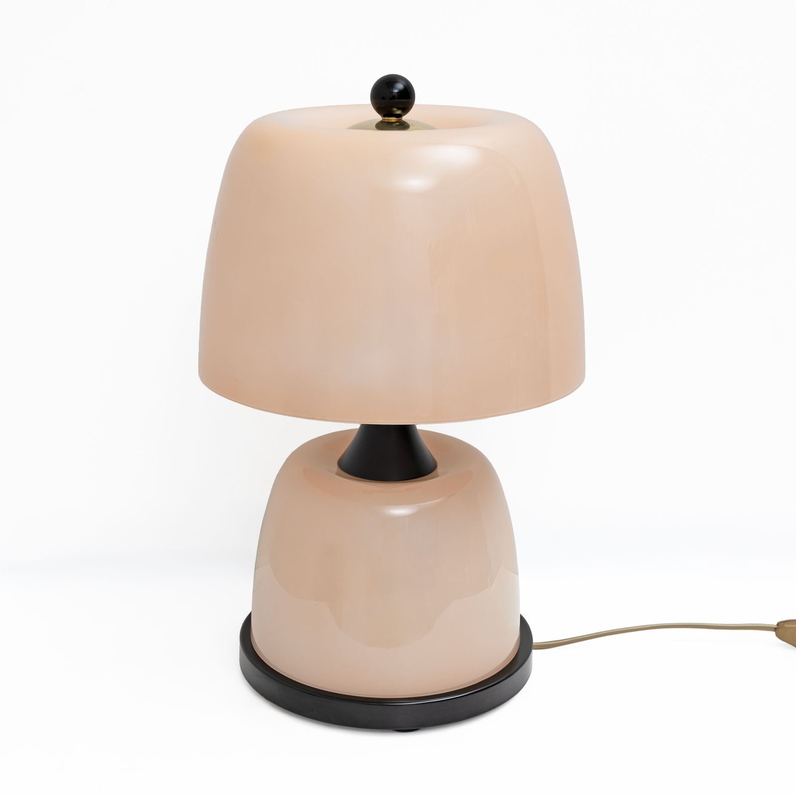 Pair Of Italian Murano Glass Table Lamps In Blush Pink With Brass Details photo furniture