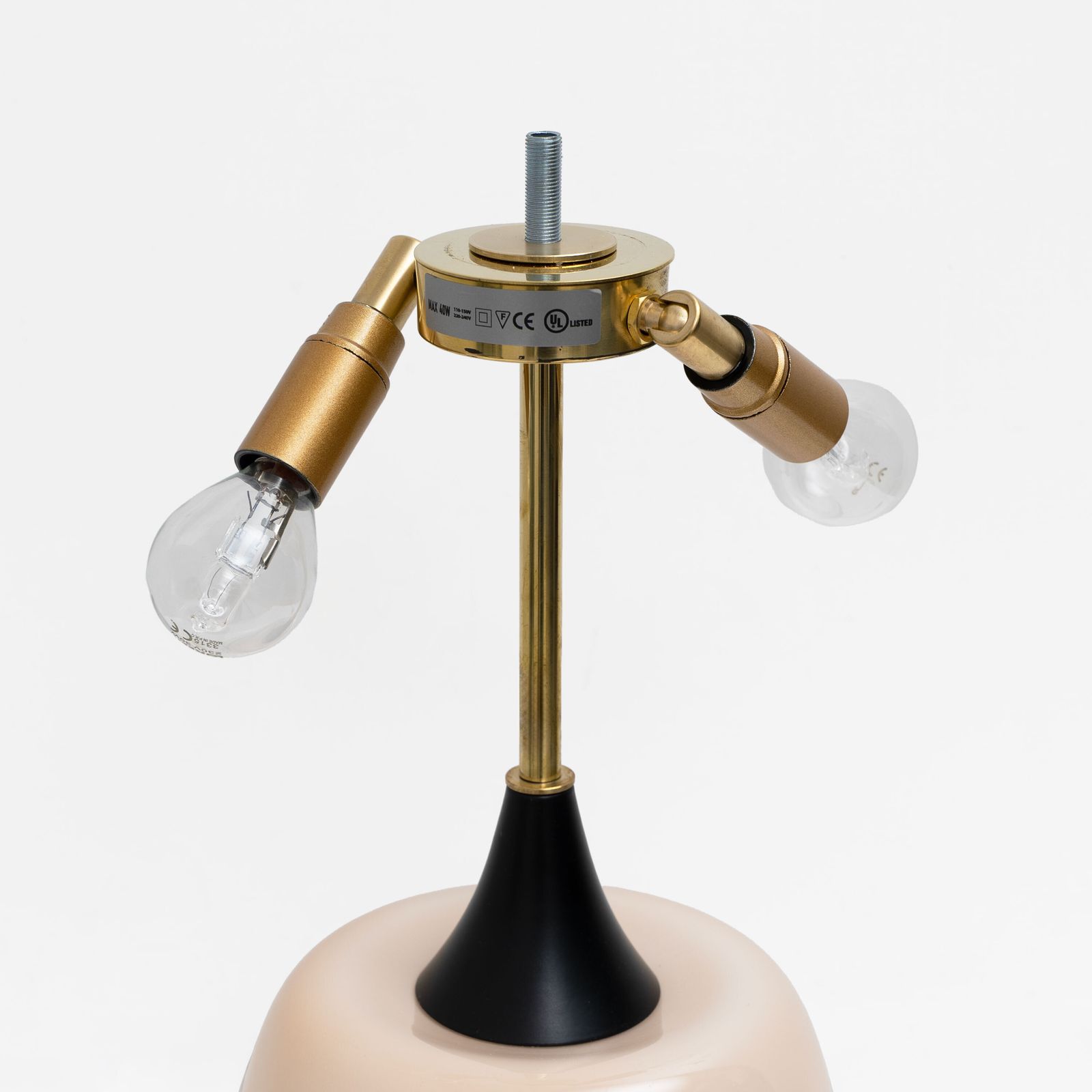 Pair Of Italian Murano Glass Table Lamps In Blush Pink With Brass Details photo vinterior