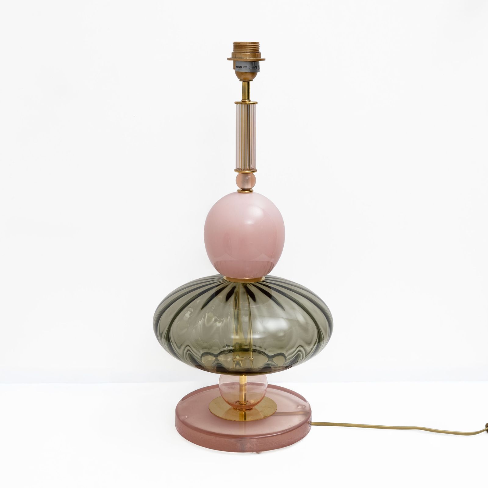 Pair Of Geometric Murano Glass Table Lamps In Pink And Grey, Sottsass Style photo furniture