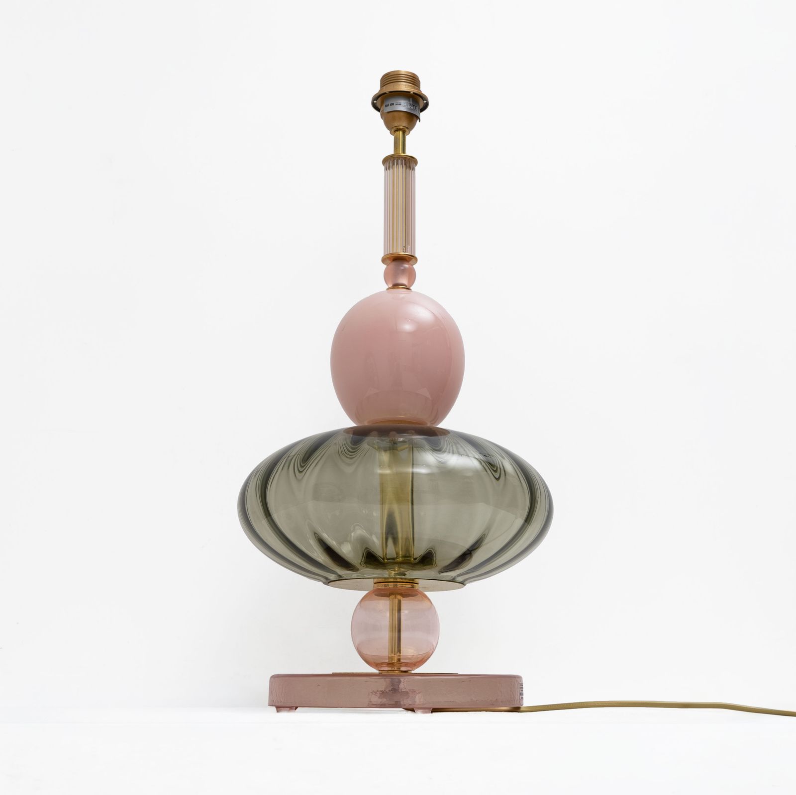 Pair Of Geometric Murano Glass Table Lamps In Pink And Grey, Sottsass Style photo Lighting