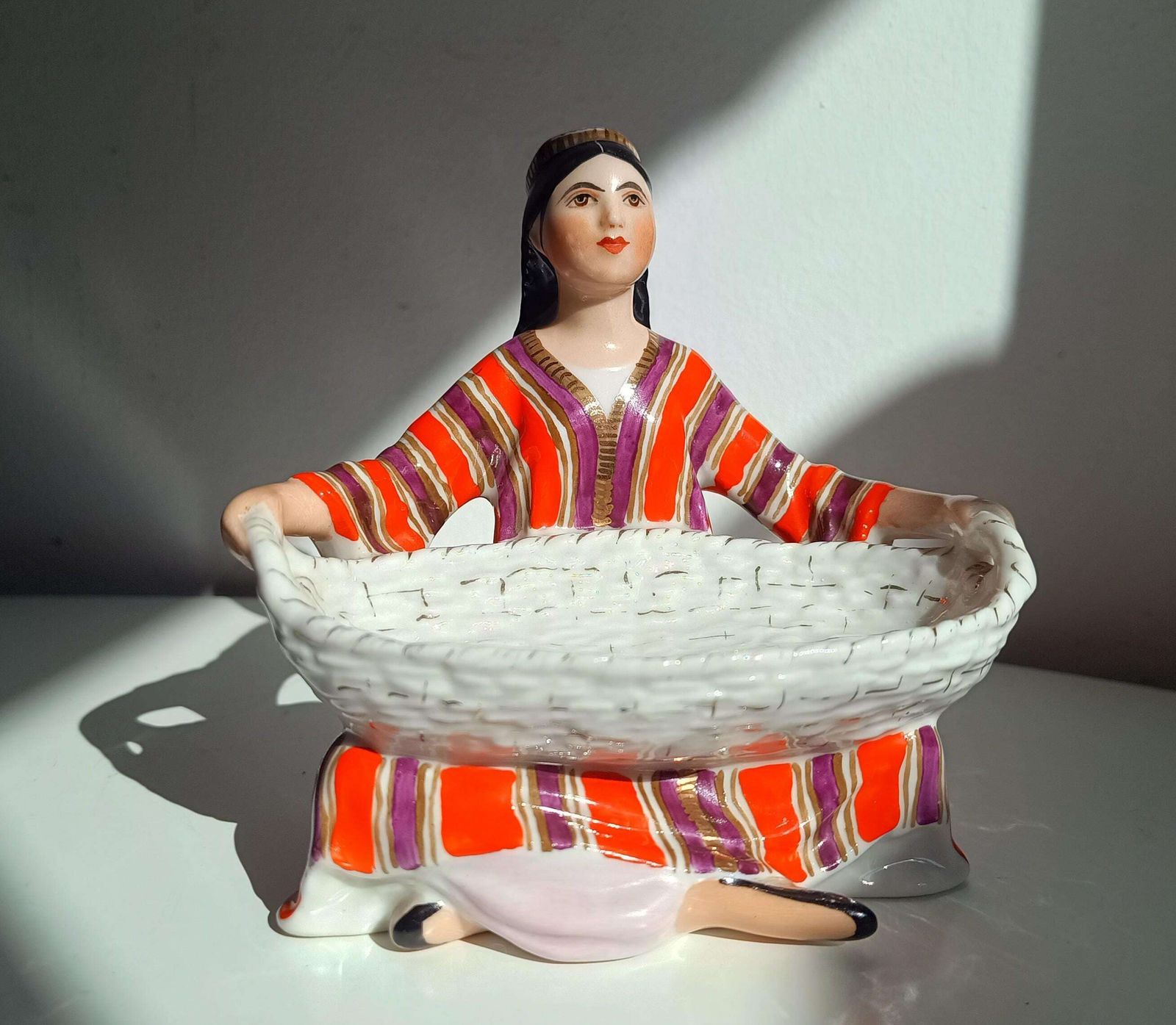 Lomonosov Lfz Porcelain Figure Of Uzbek Girl With Basket, Sculptor G. Stolbova, Red Mark photo for sale