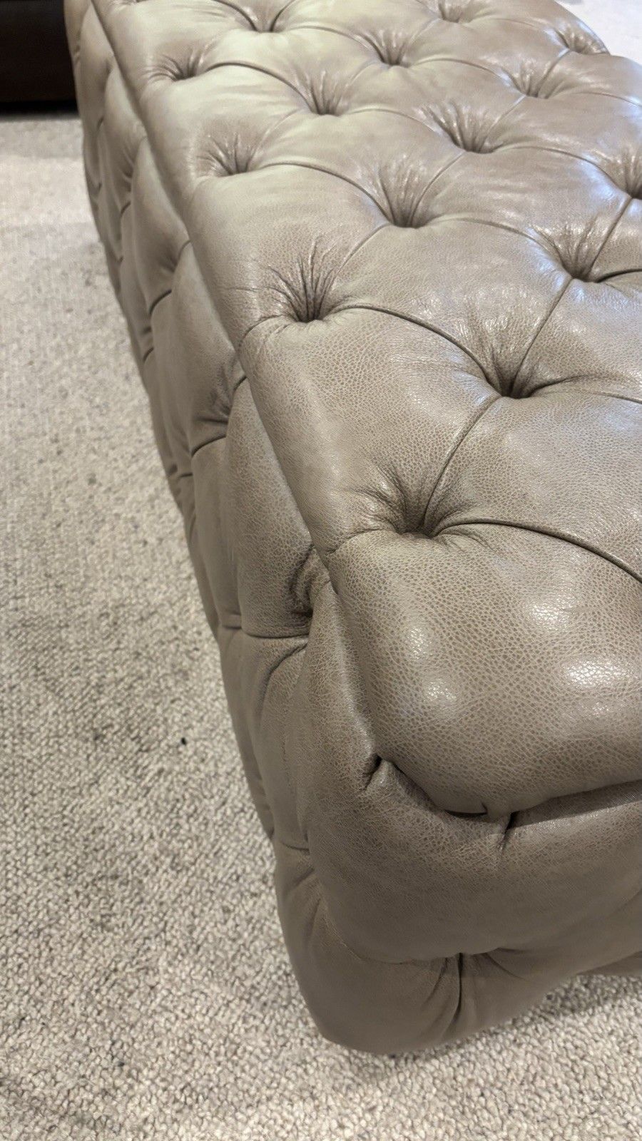 Chesterfield Tufted Faux Leather Banquette Bench Footstool Coffee Table /Beige photo for sale
