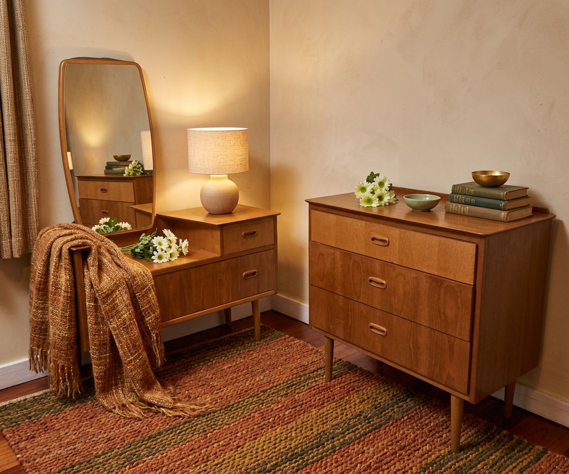 Vintage Mid Century Lebus Teak Dressing Table With Matching Chest Of Drawers photo Furniture