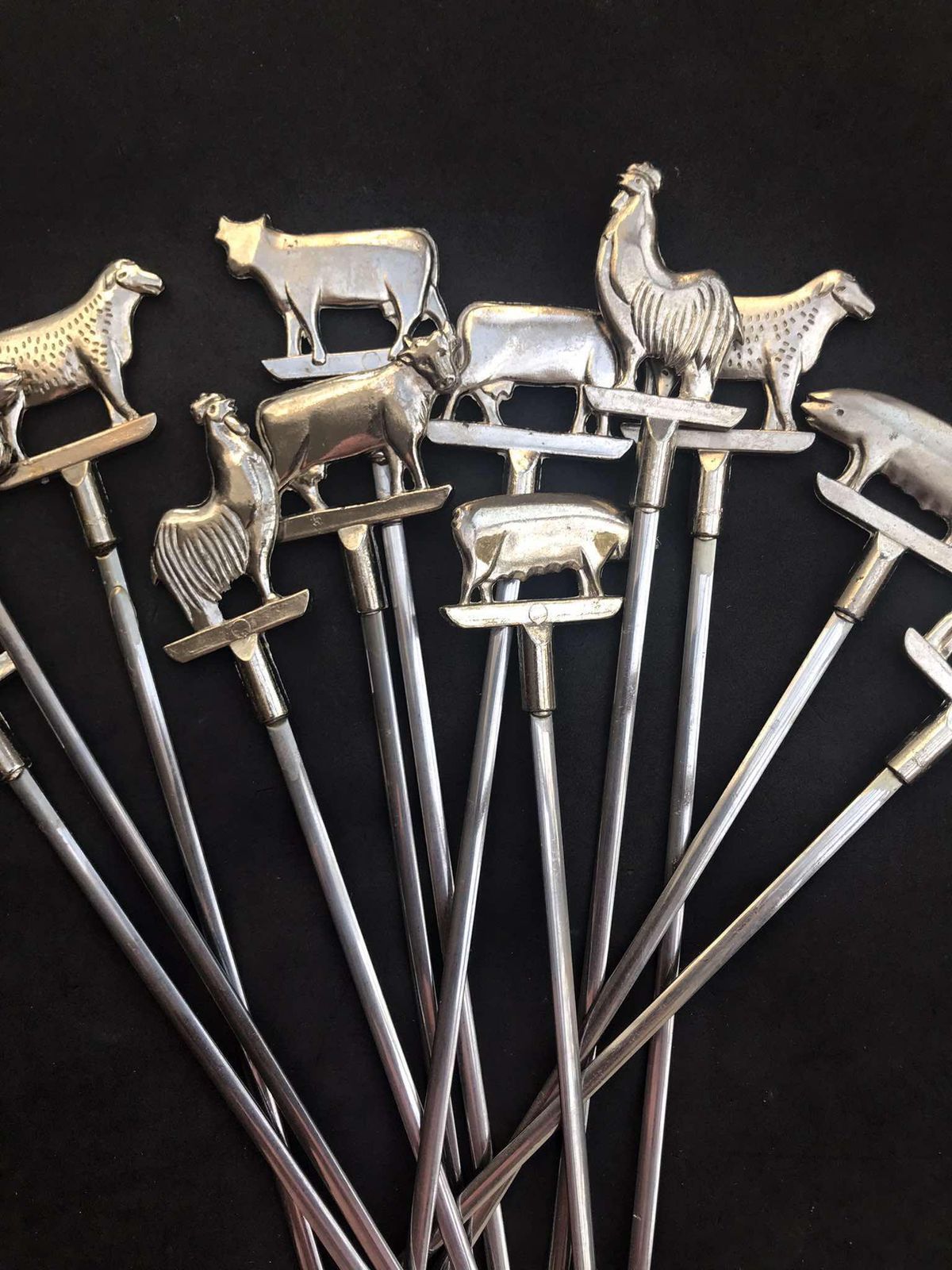 Barbecue-spiezen met dierenfiguren – voor vlees, scampi/zeevruchten en marshmallows – vintage, handgemaakt metaal – set van 12 – cadeau voor hem photo vintage