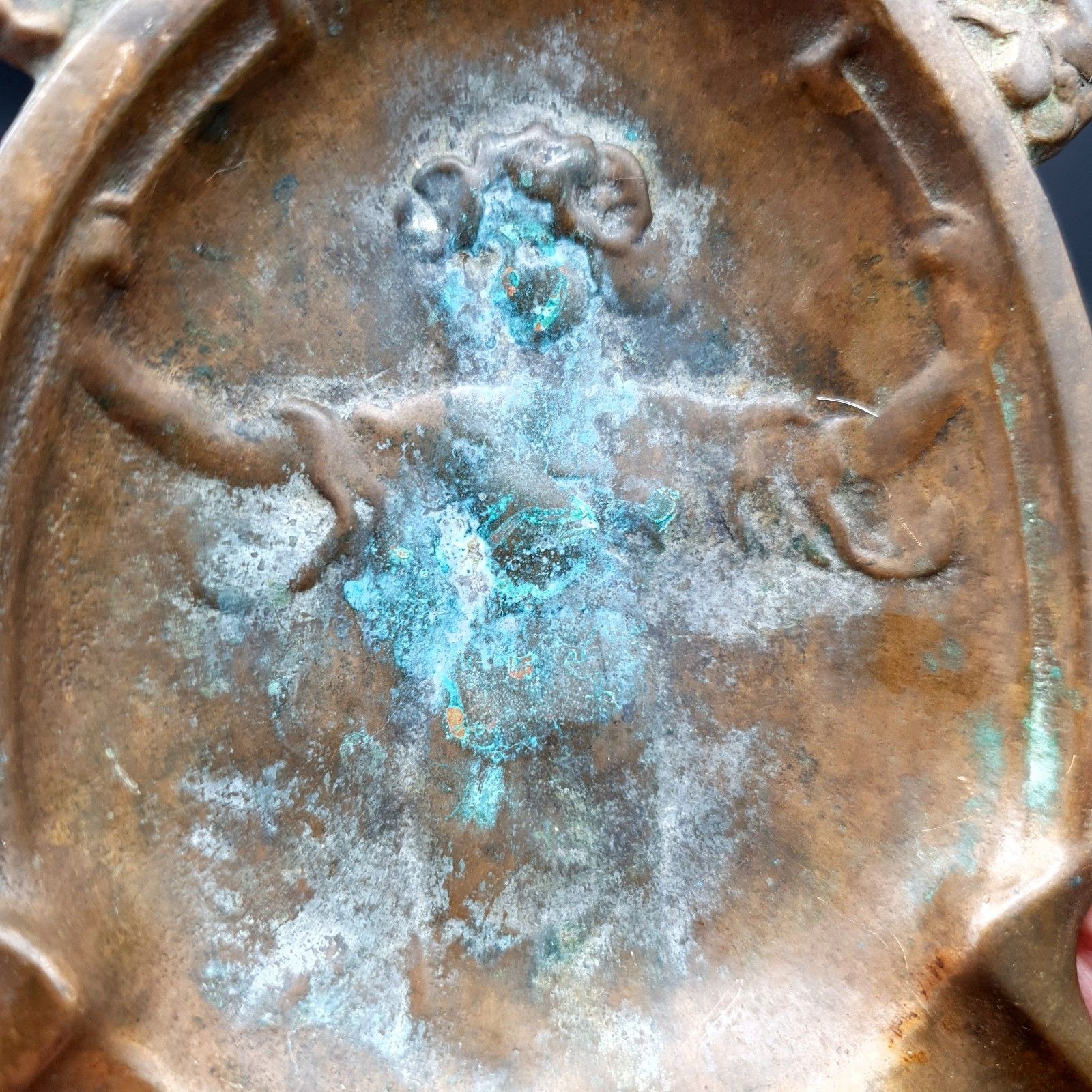 photo furniture Antique Art Nouveau Bronze Figural Ashtray Vide Poche Lady Woman Floral C.1900