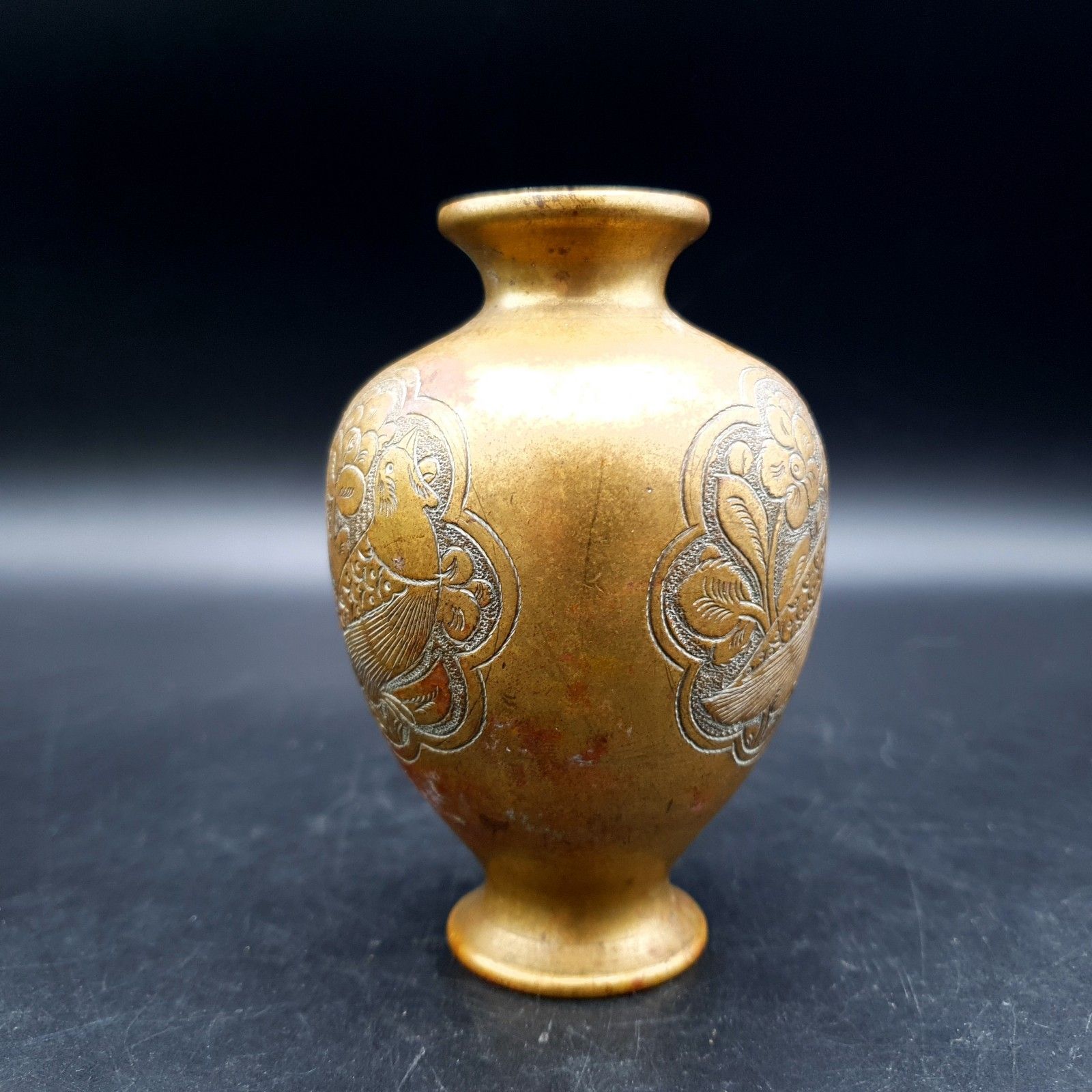 Antique Alfred Salzmann Jerusalem Palestine Brass Bird Vase C 599 C.1930 10.6cm photo furniture