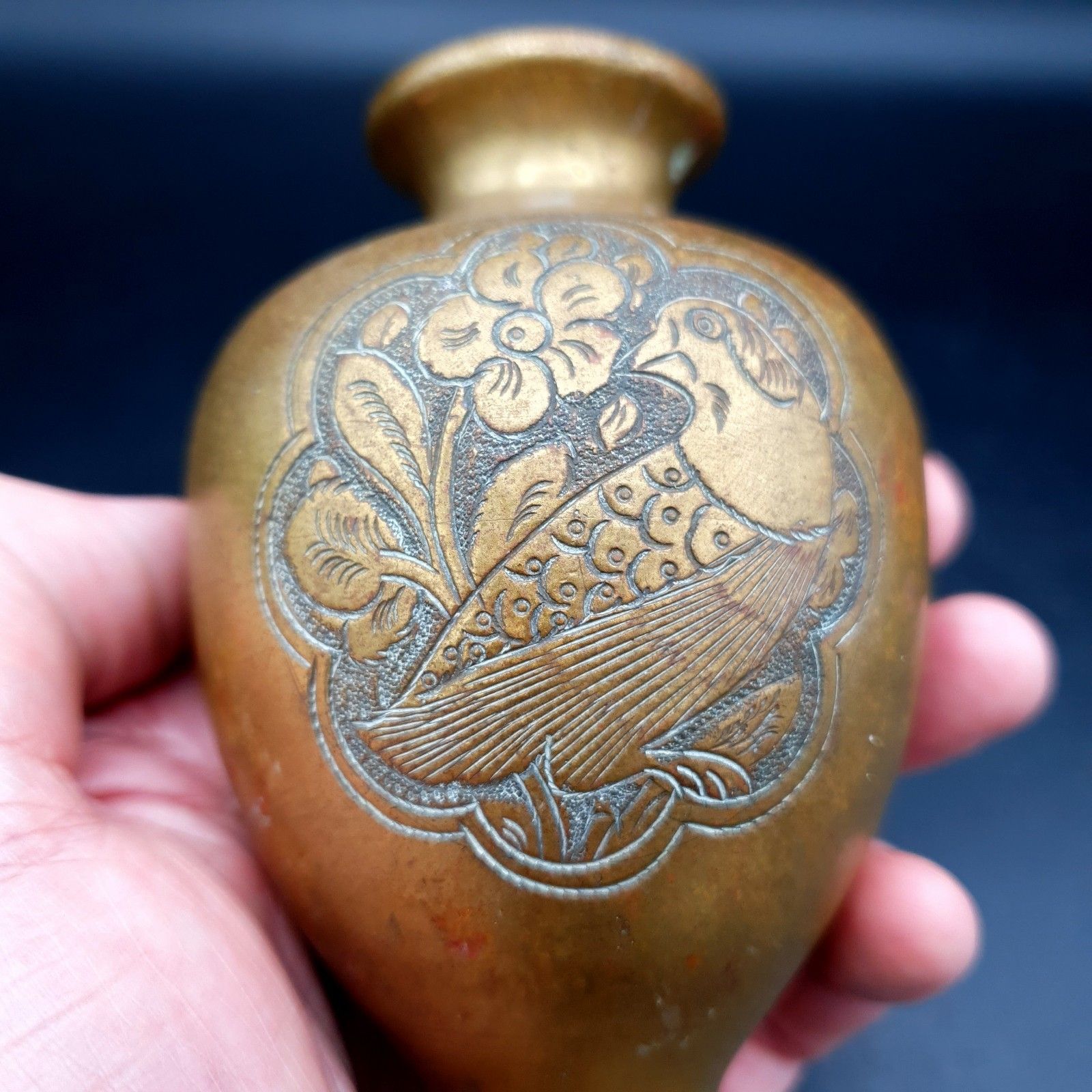 photo for sale Antique Alfred Salzmann Jerusalem Palestine Brass Bird Vase C 599 C.1930 10.6cm